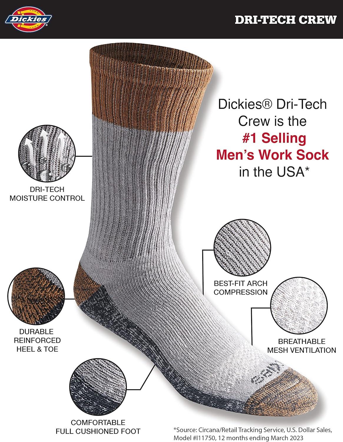 imageDickies Mens DriTech Original Moisture Control Crew Socks Available in MXXL 6 12 18 PairsColor Block Assorted 6 Pairs