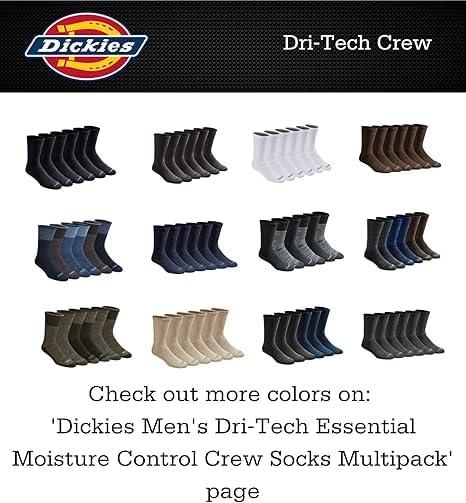 imageDickies Mens DriTech Original Moisture Control Crew Socks Available in MXXL 6 12 18 PairsComfort Widetop Black 12 Pairs
