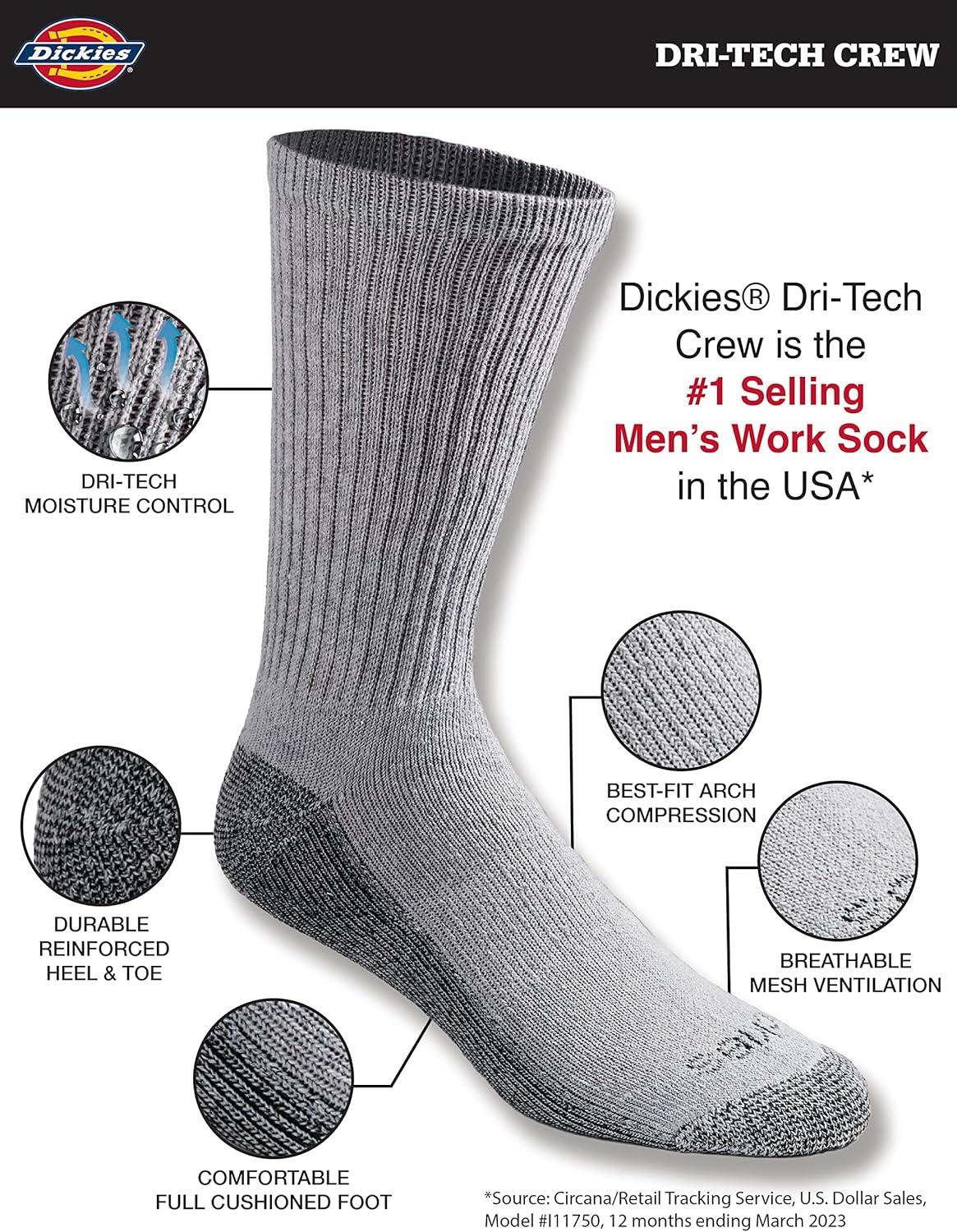 imageDickies Mens DriTech Original Moisture Control Crew Socks Available in MXXL 6 12 18 PairsGrey 12 Pairs