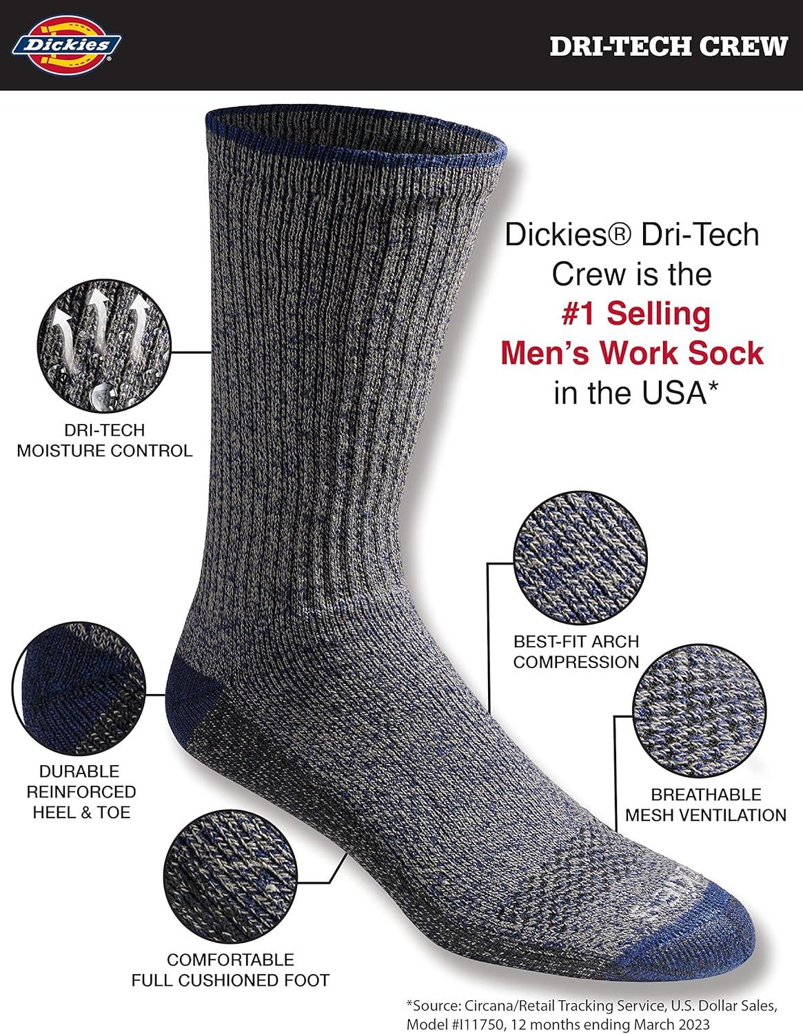 imageDickies Mens DriTech Original Moisture Control Crew Socks Available in MXXL 6 12 18 PairsHeathered Colors 6 Pairs