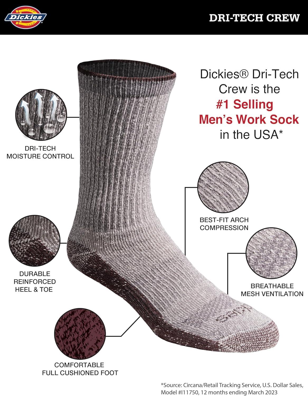 imageDickies Mens DriTech Original Moisture Control Crew Socks Available in MXXL 6 12 18 PairsNatural Twist Assort 6 Pairs