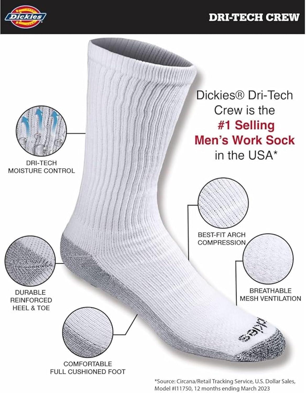imageDickies Mens DriTech Original Moisture Control Crew Socks Available in MXXL 6 12 18 PairsWhite 6 Pairs