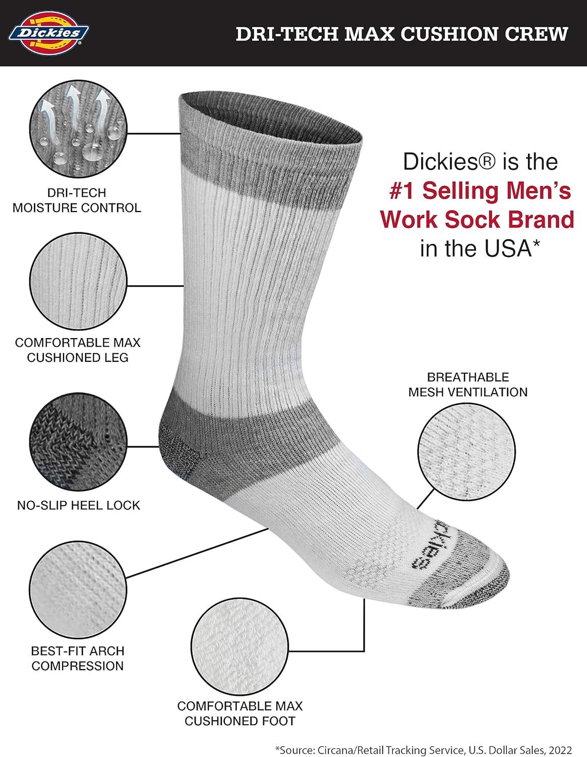 imageDickies Mens Dritech Moisture Control Max Full Cushion Crew Socks Available in MXL 6 12 PairsWhite 12 Pairs