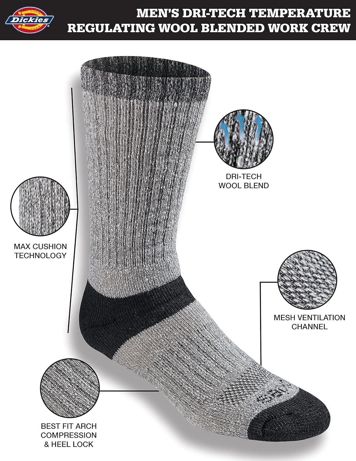 imageDickies Mens Dritech Moisture Control Max Full Cushion Crew Socks Available in MXL 6 12 PairsWool Blend Black 6 Pairs
