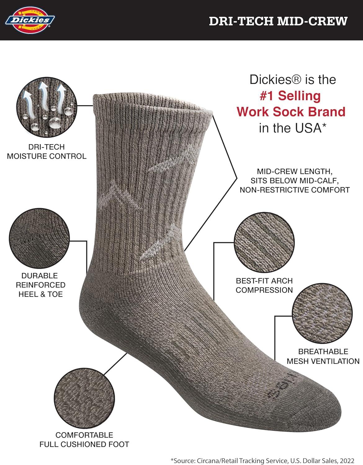 imageDickies Mens Dritech Moisture Control Midcrew Comfort Length Socks Available in Mxl 6 12 PairsComfort Length Olive Assort 6 Pairs