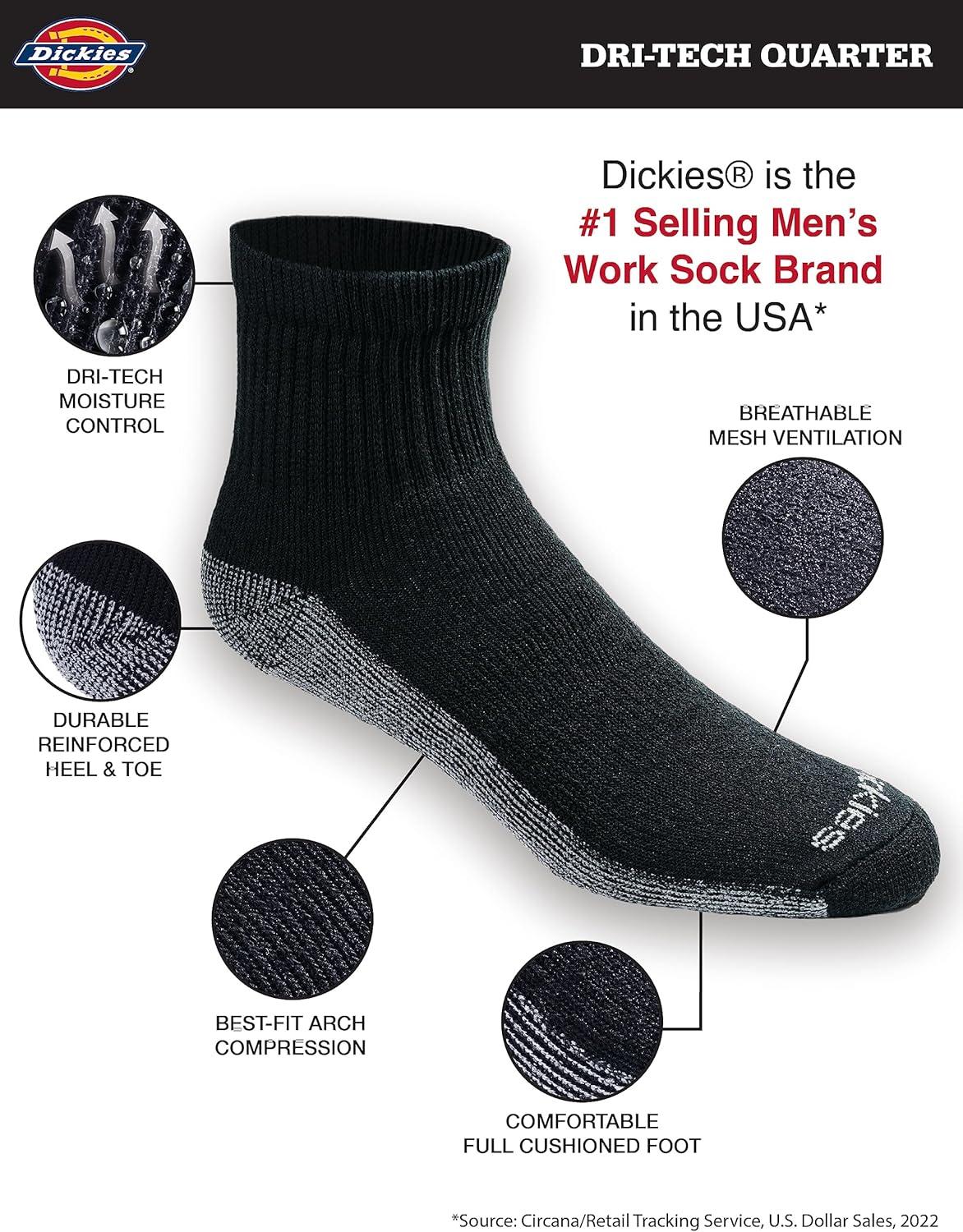 imageDickies Mens Dritech Moisture Control Quarter Socks Available in MXXL 6 12 18 PairsBlack 18 Pairs