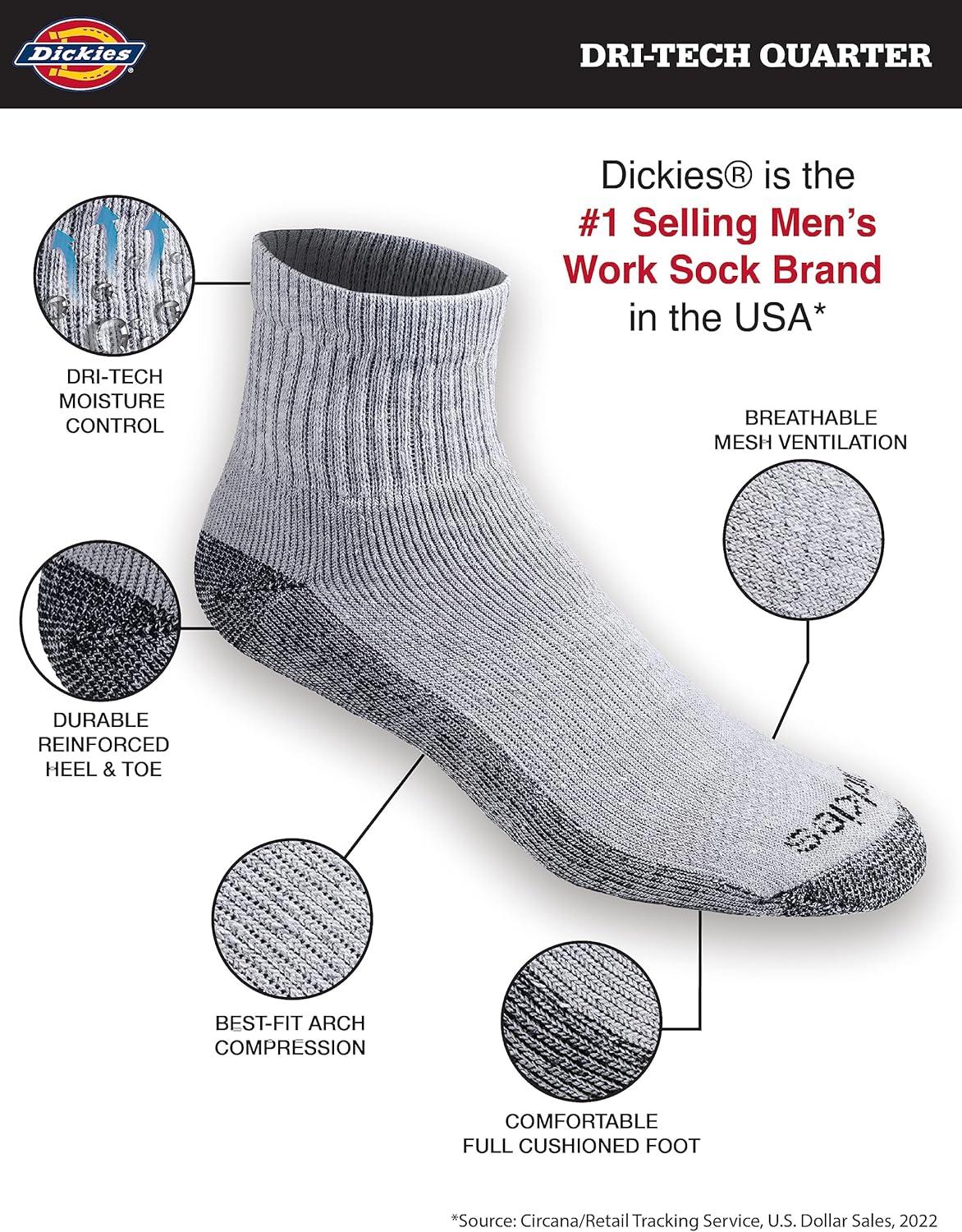 imageDickies Mens Dritech Moisture Control Quarter Socks Available in MXXL 6 12 18 PairsGrey 12 Pairs