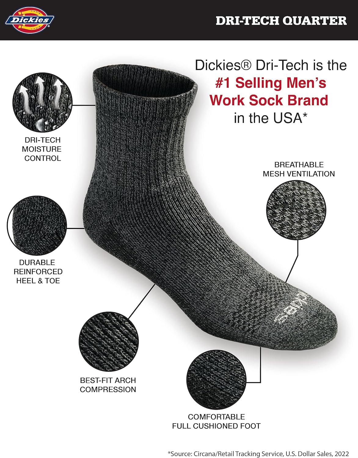 imageDickies Mens Dritech Moisture Control Quarter Socks Available in MXXL 6 12 18 PairsGreyBlueBrown 12 Pairs