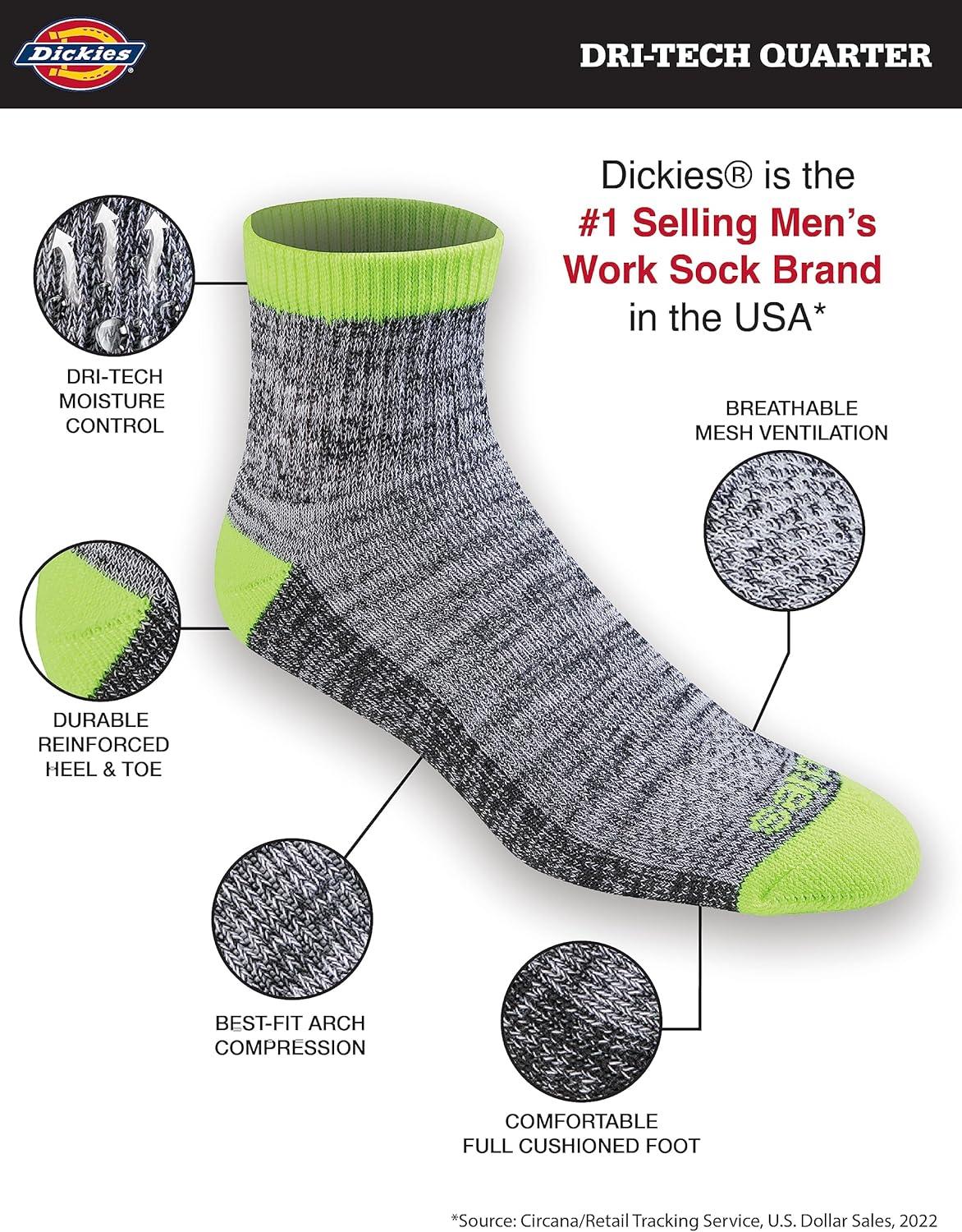 imageDickies Mens Dritech Moisture Control Quarter Socks Available in MXXL 6 12 18 PairsHi Vis Yellow Black 6 Pairs