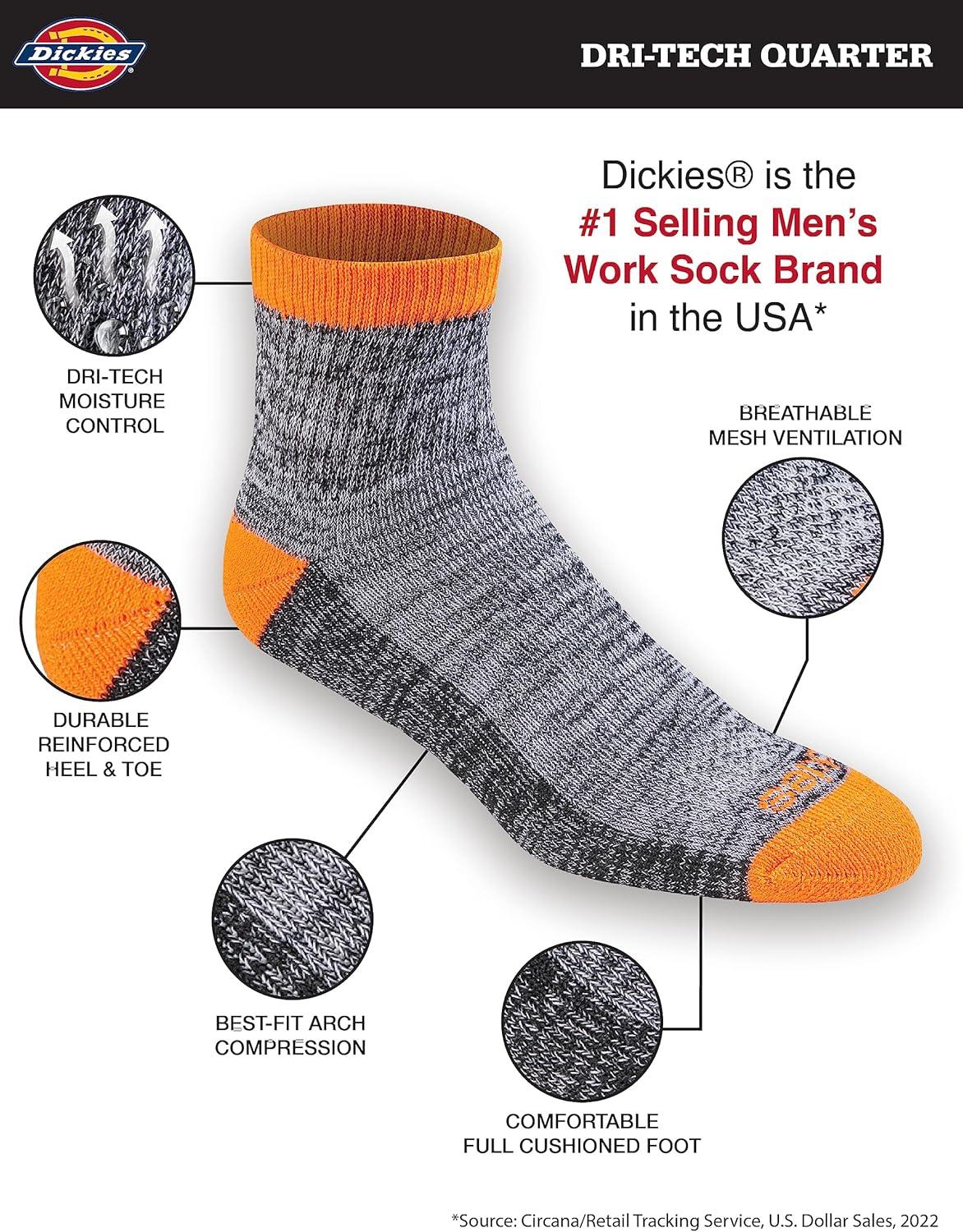 imageDickies Mens Dritech Moisture Control Quarter Socks Available in MXXL 6 12 18 PairsHivis Orange Black 6 Pairs