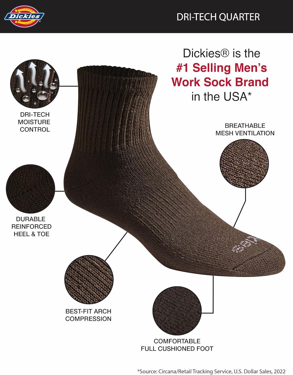imageDickies Mens Dritech Moisture Control Quarter Socks Available in MXXL 6 12 18 PairsSolid Brown 6 Pairs