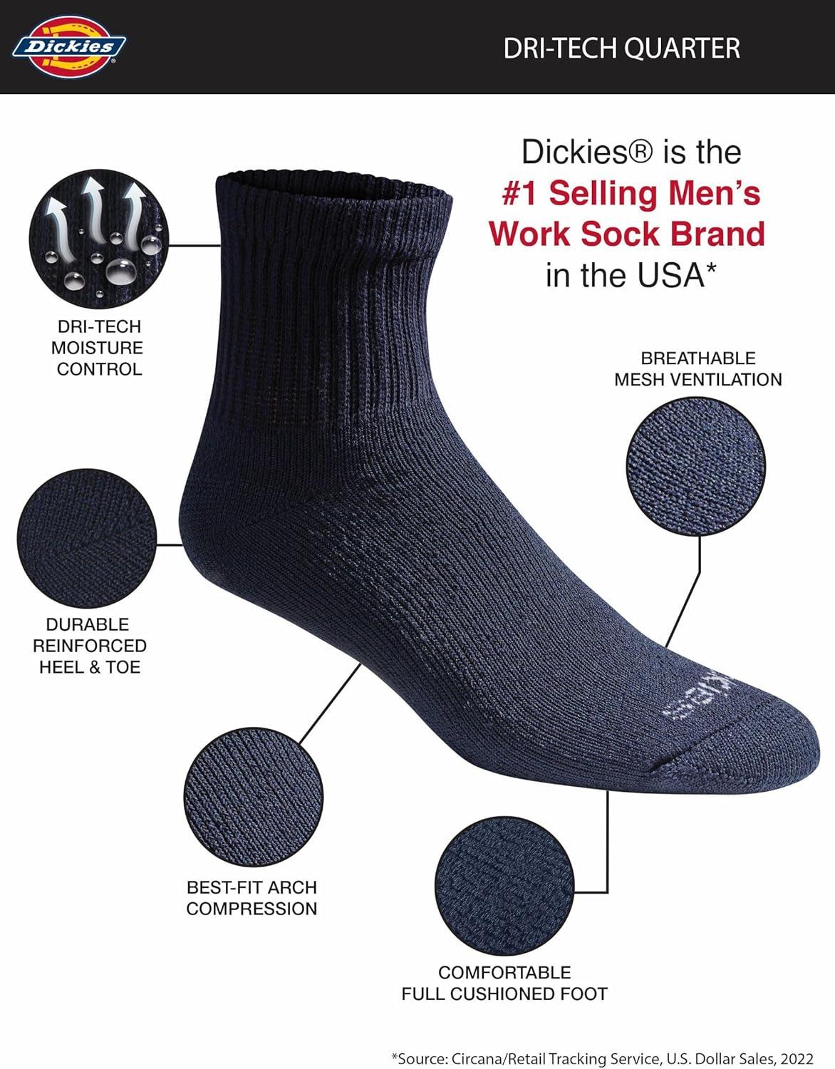 imageDickies Mens Dritech Moisture Control Quarter Socks Available in MXXL 6 12 18 PairsSolid Navy 6 Pairs