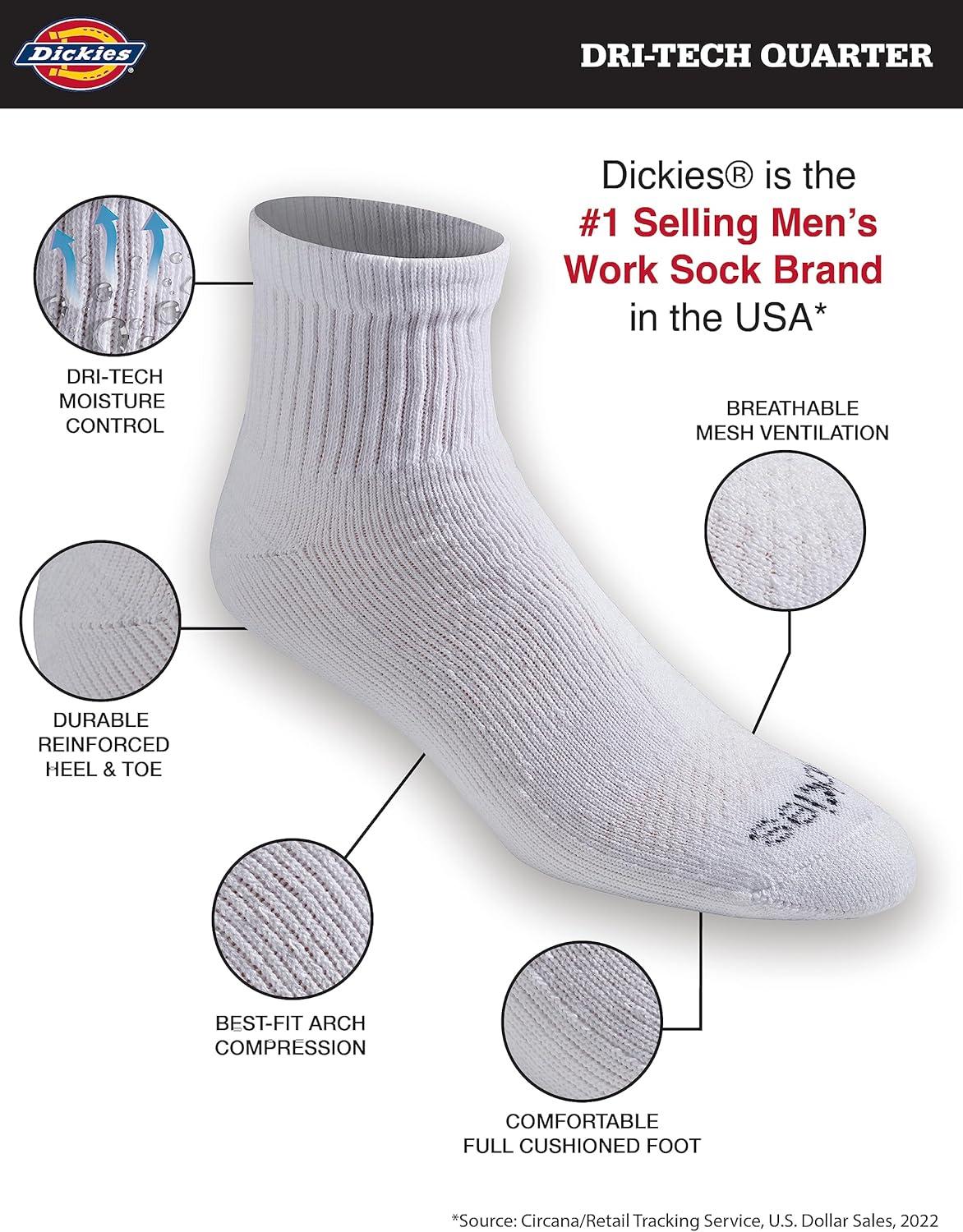 imageDickies Mens Dritech Moisture Control Quarter Socks Available in MXXL 6 12 18 PairsSolid White 12 Pairs