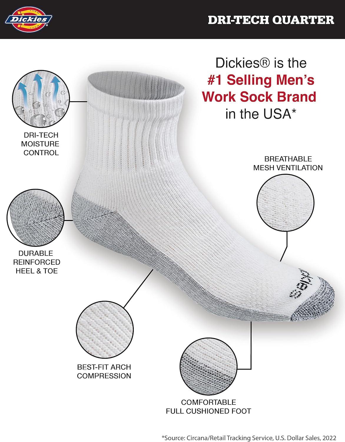 imageDickies Mens Dritech Moisture Control Quarter Socks Available in MXXL 6 12 18 PairsWhite 6 Pairs