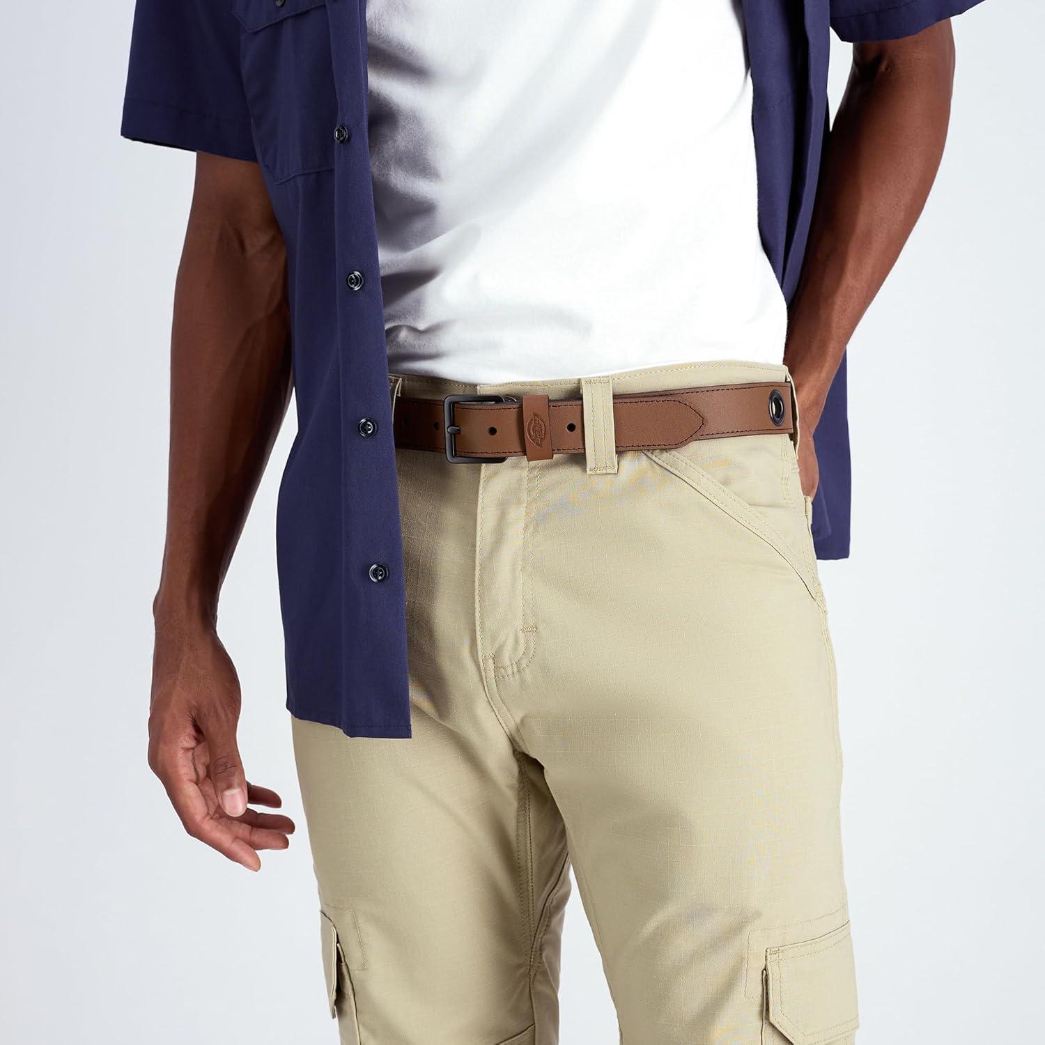 imageDickies Mens Genuine Leather Belt  Durable Casual Style Regular ampamp Big and Tall SizesBrown Grommet