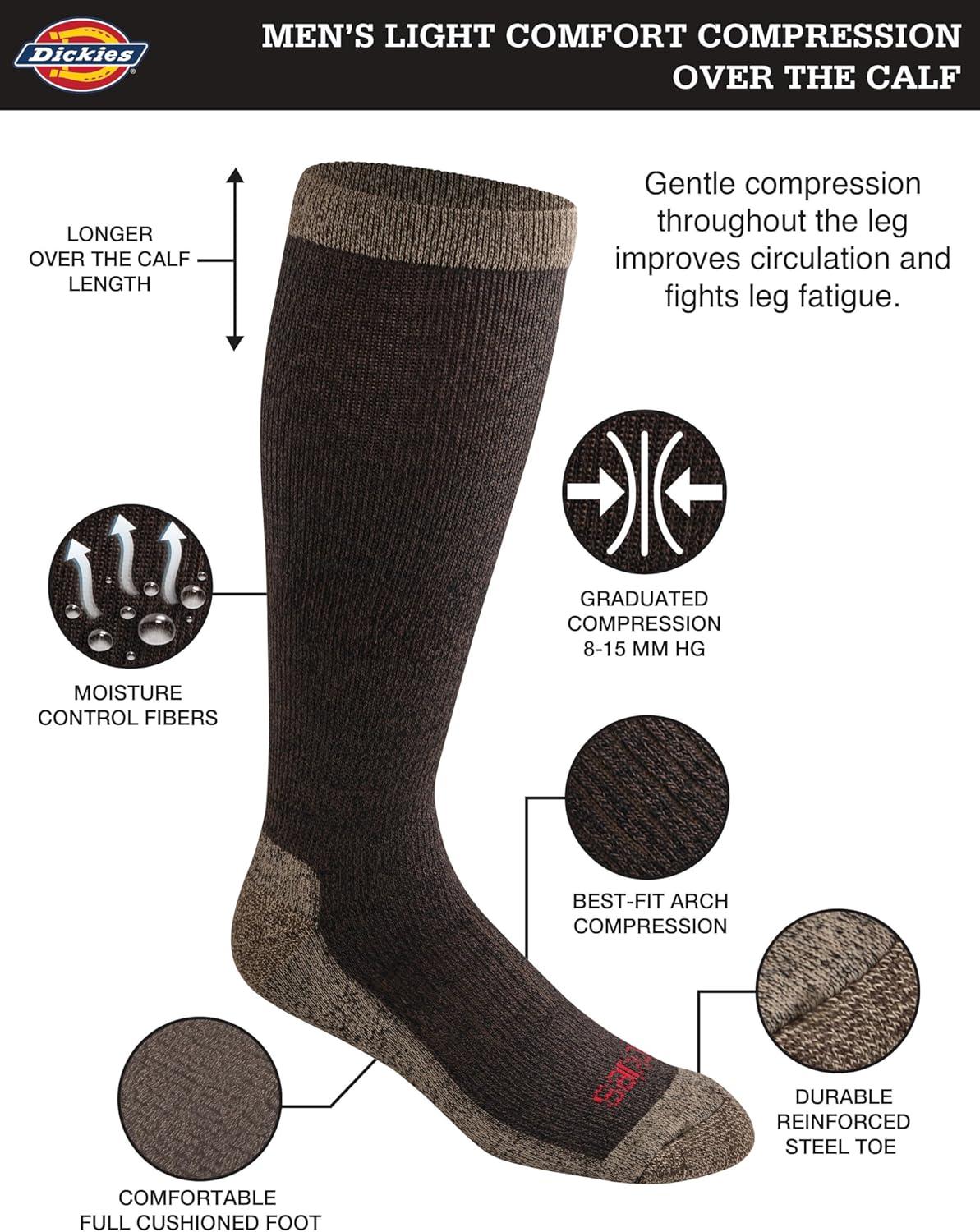 imageDickies Mens Light Compression Comfort OverTheCalf Socks Available in MXXL 2 4 PairsBrown Marl 2 Pairs
