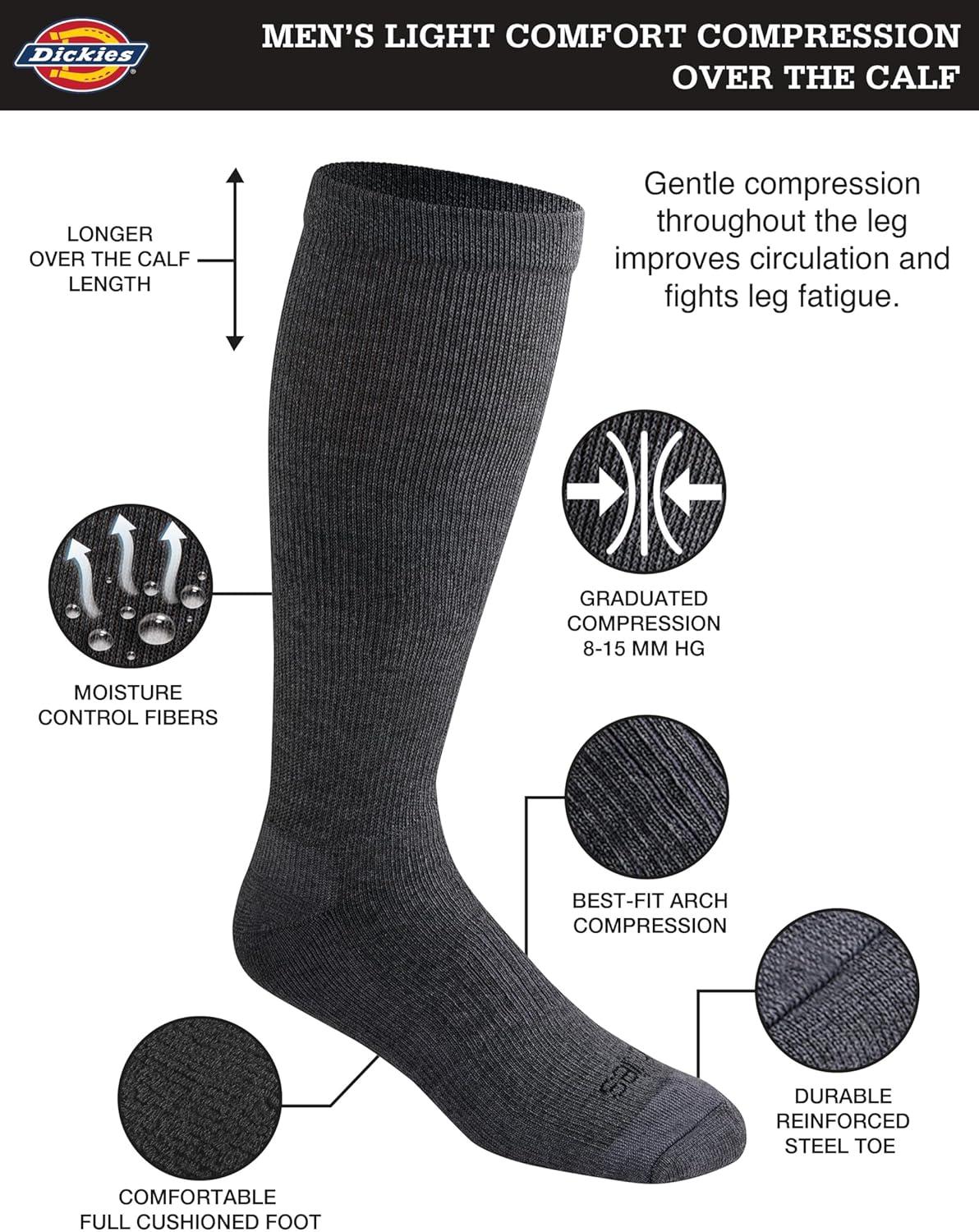 imageDickies Mens Light Compression Comfort OverTheCalf Socks Available in MXXL 2 4 PairsCharcoal 2 Pairs