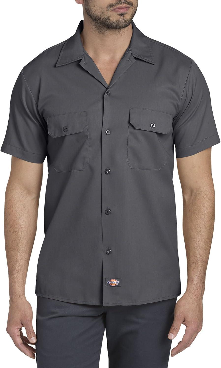imageDickies Mens ShortSleeve Flex Work Shirt Slim FitCharcoal V1