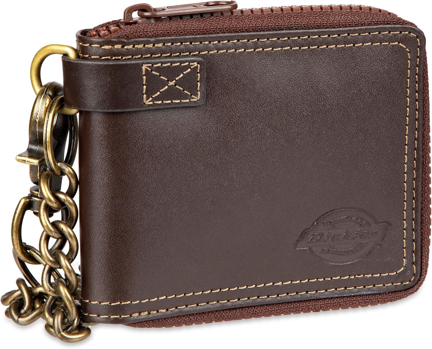imageDickies Mens Slim Everyday Leather Bifold Chain WalletBrown  Zip Around
