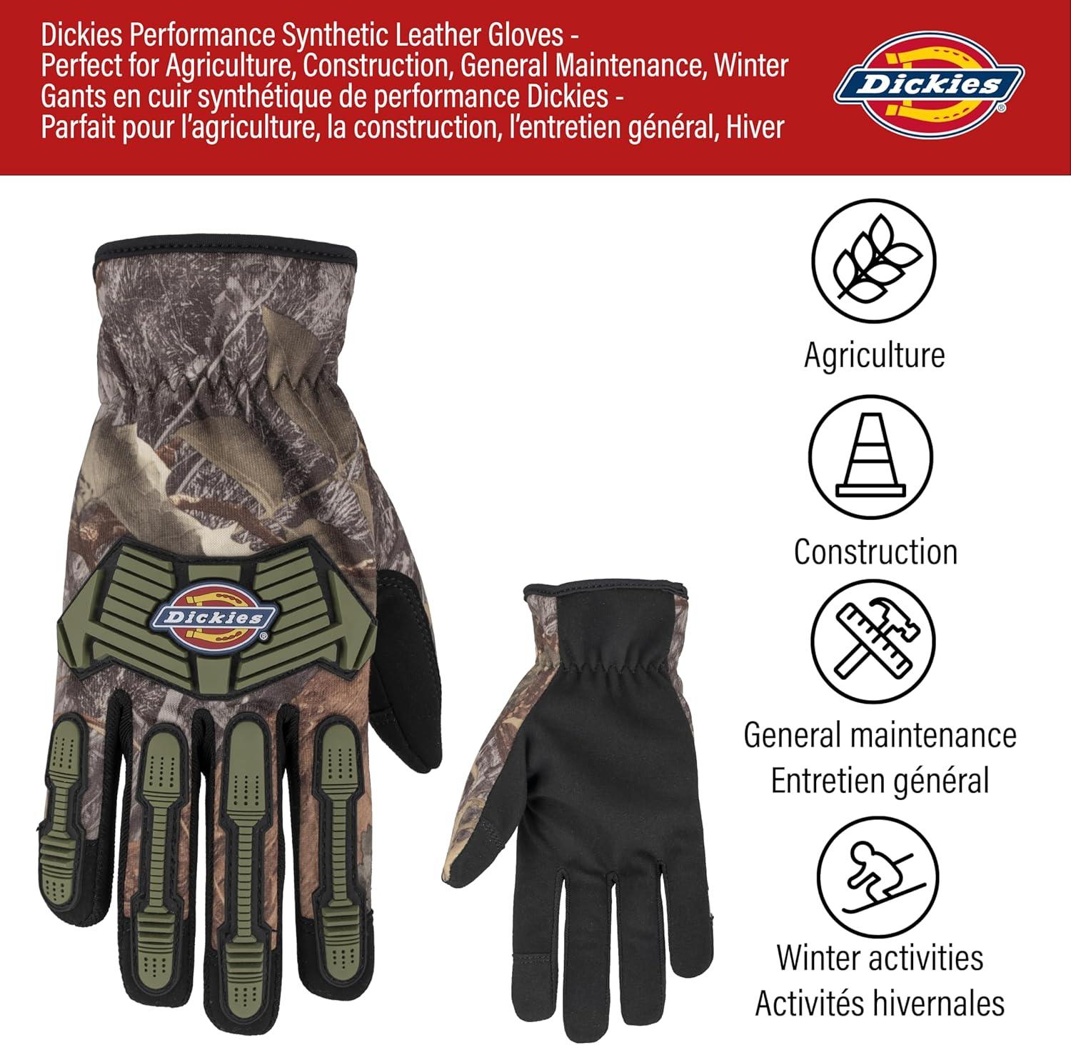 imageDickies Synthetic Leather Work Gloves Men Impact Resistant  Thinsulate  Mechanic Tactical Gloves Brown Camo