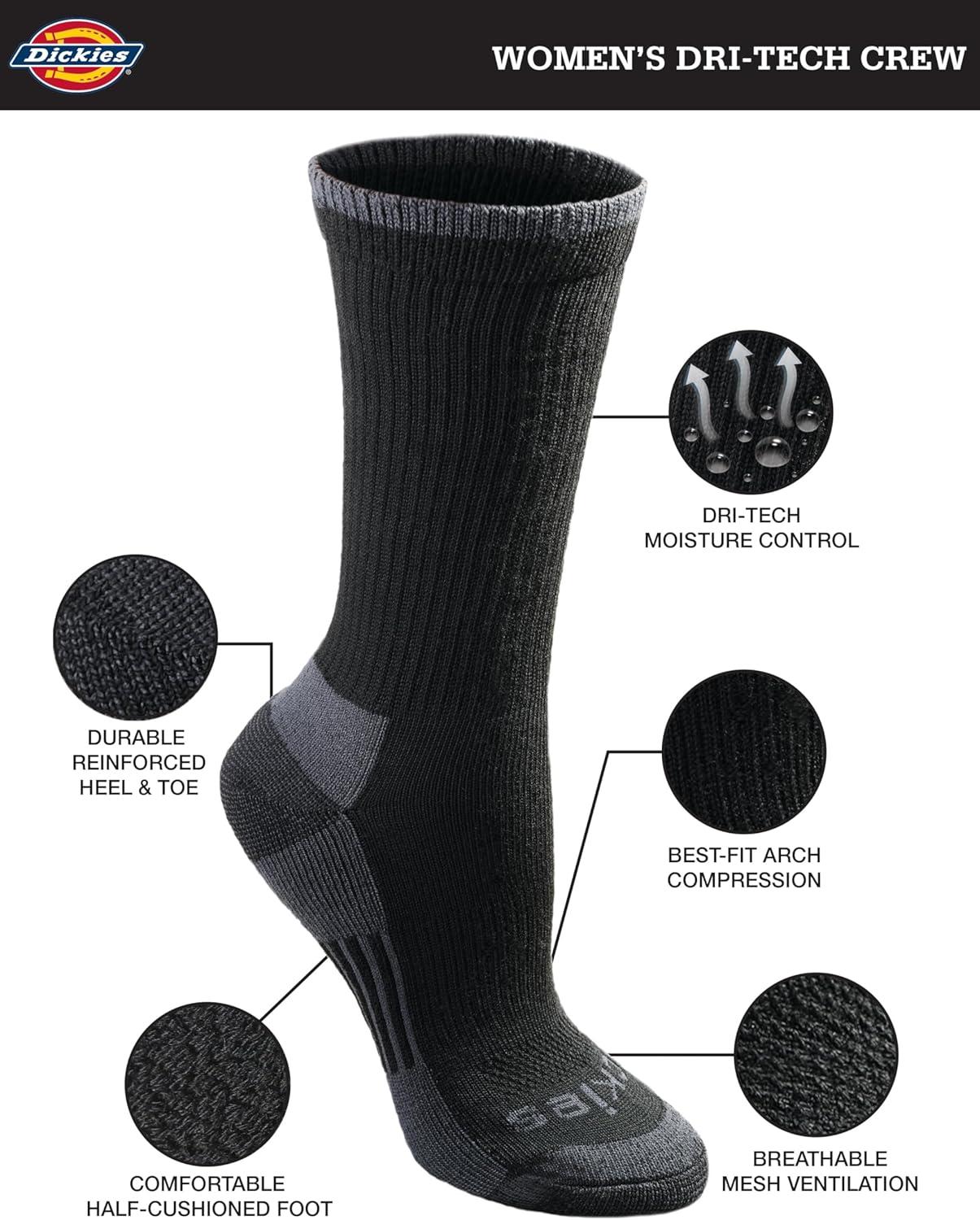 imageDickies Womens DriTech Essential Moisture Control Crew SocksBlack Assorted 12 Pairs