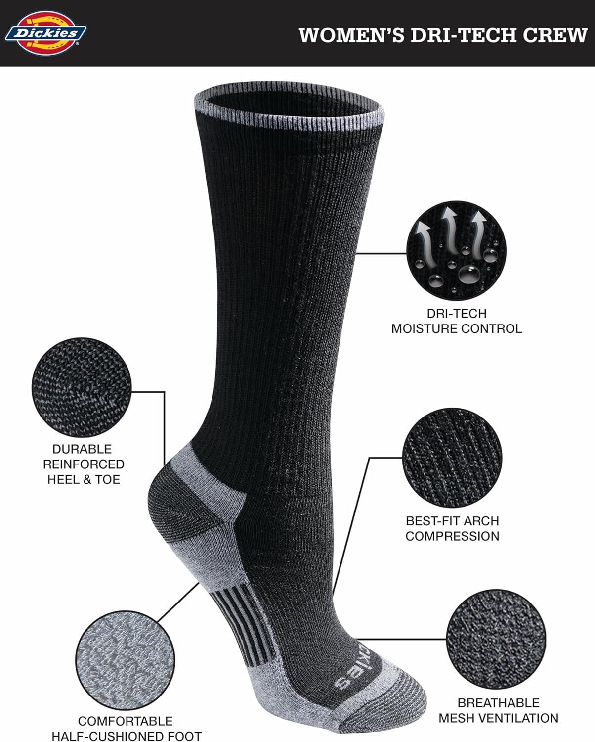 imageDickies Womens DriTech Essential Moisture Control Crew SocksBlack Bright 12 Pairs
