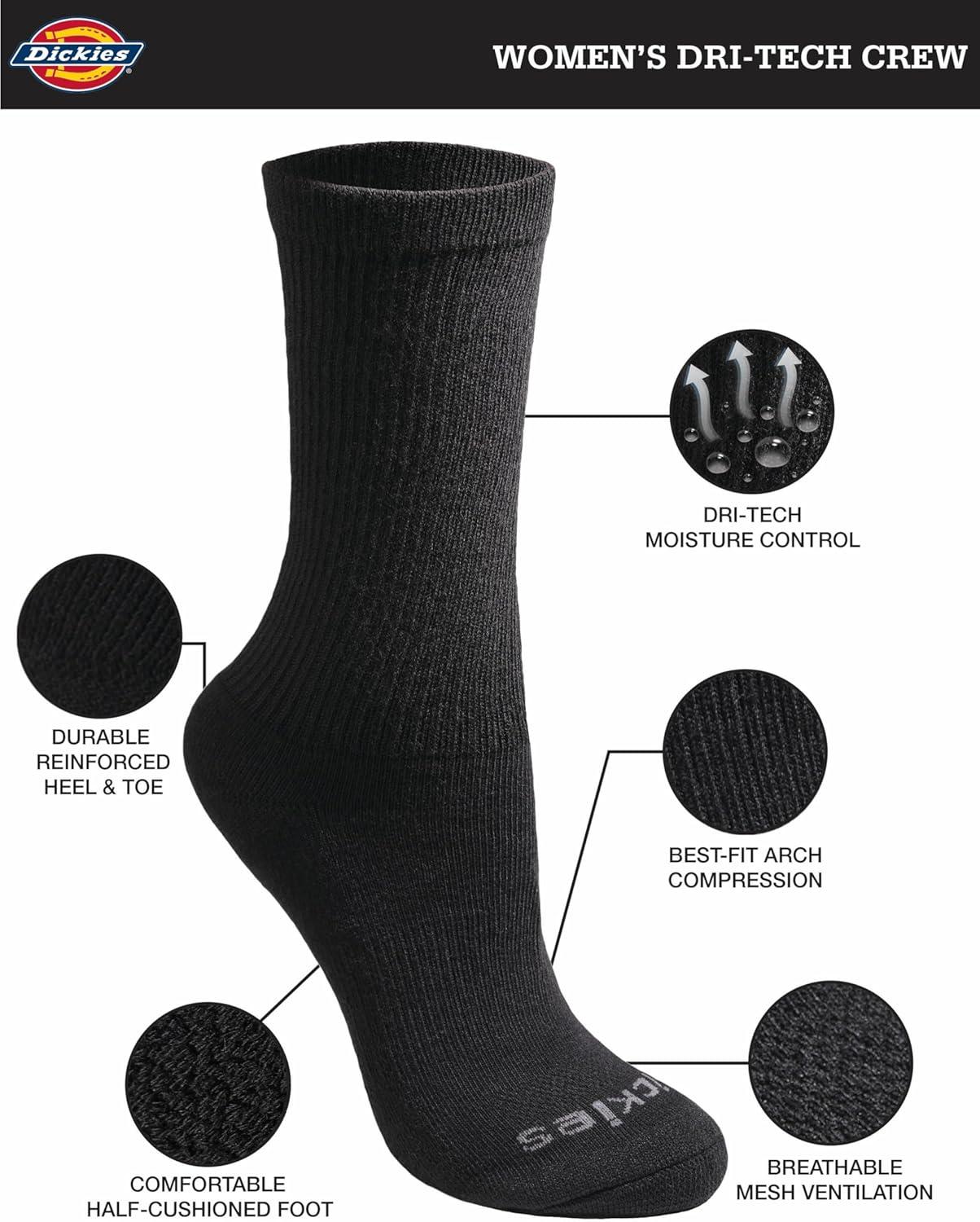 imageDickies Womens DriTech Essential Moisture Control Crew SocksBlack Solid 12 Pairs