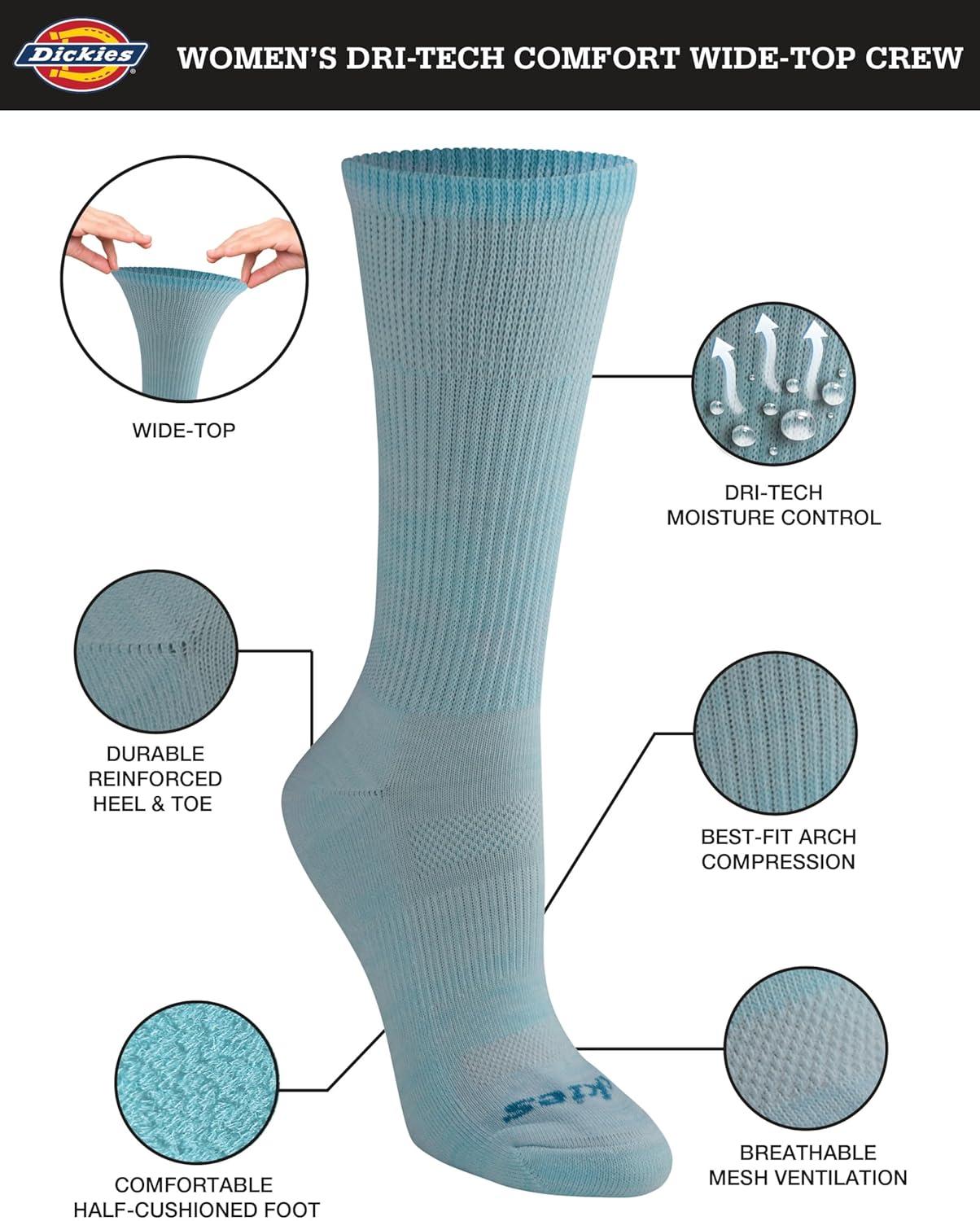 imageDickies Womens DriTech Essential Moisture Control Crew SocksComfort Top Brown Blue Assorted 6 Pairs