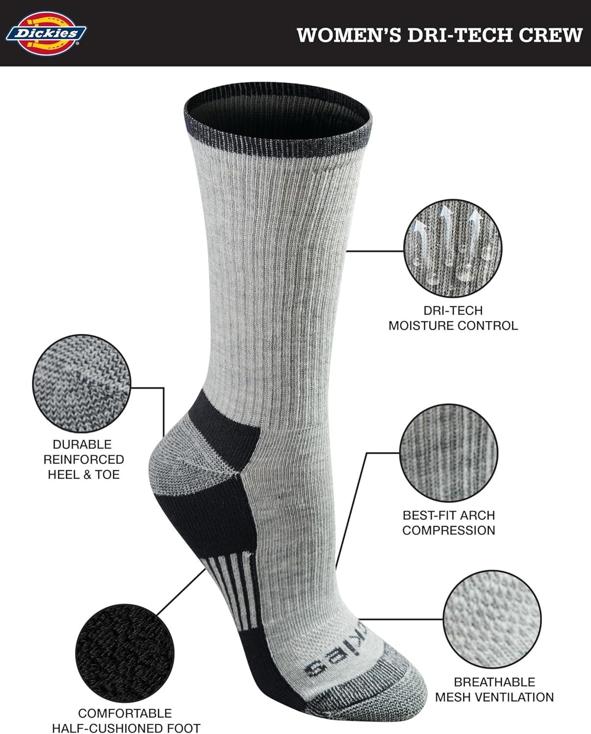imageDickies Womens DriTech Essential Moisture Control Crew SocksGrey Assorted 12 Pairs