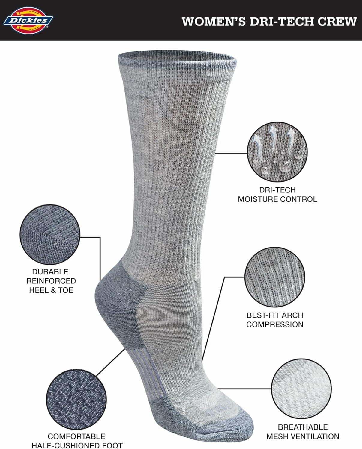 imageDickies Womens DriTech Essential Moisture Control Crew SocksGrey Mix 6 Pairs