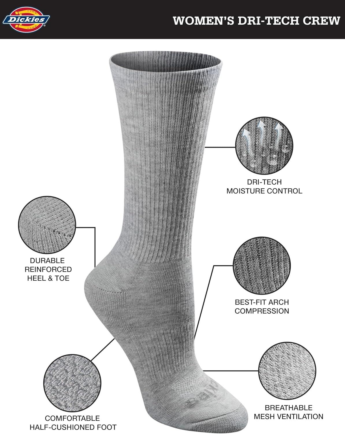 imageDickies Womens DriTech Essential Moisture Control Crew SocksGrey Solid 6 Pairs