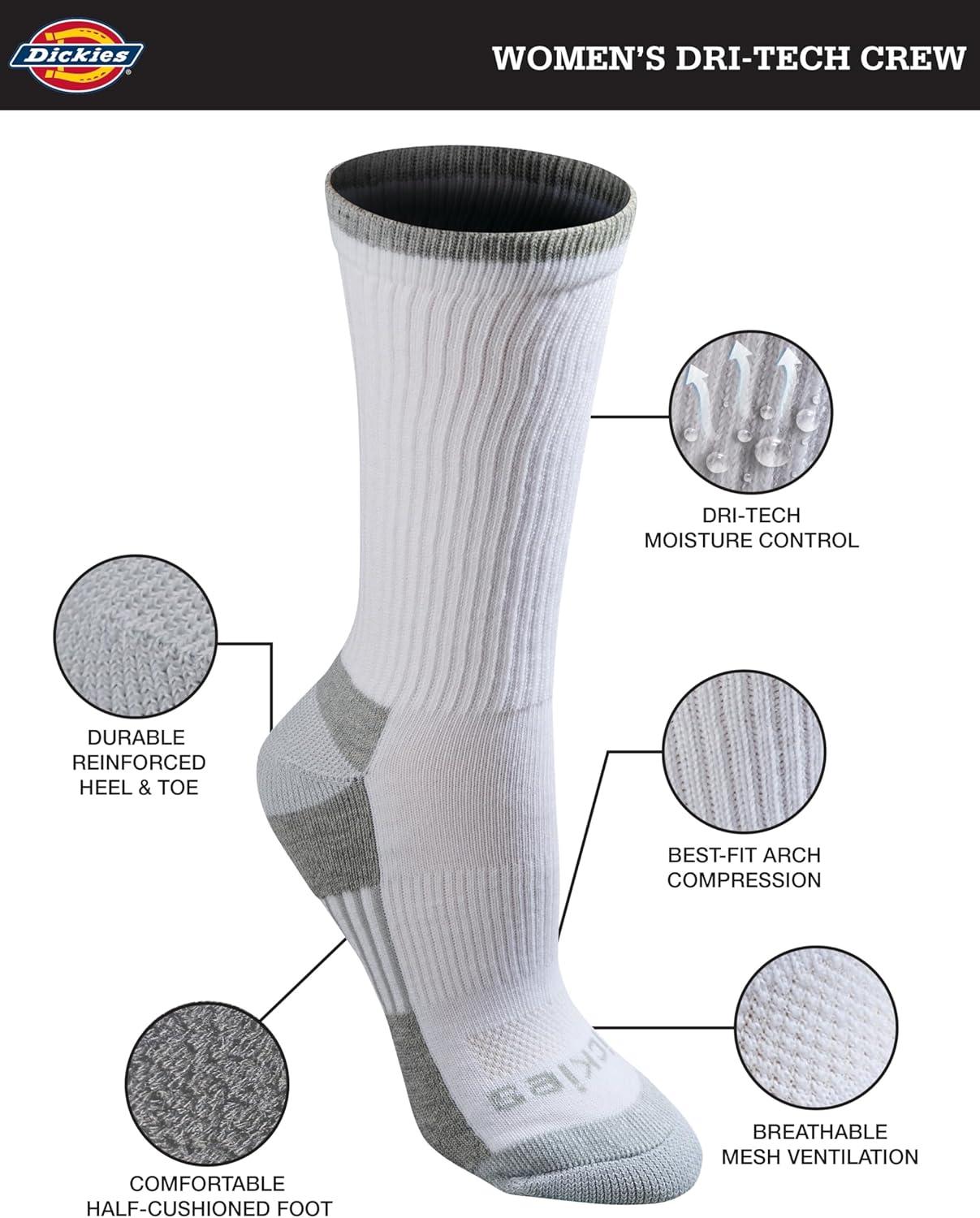 imageDickies Womens DriTech Essential Moisture Control Crew SocksWhite Assorted 6 Pairs