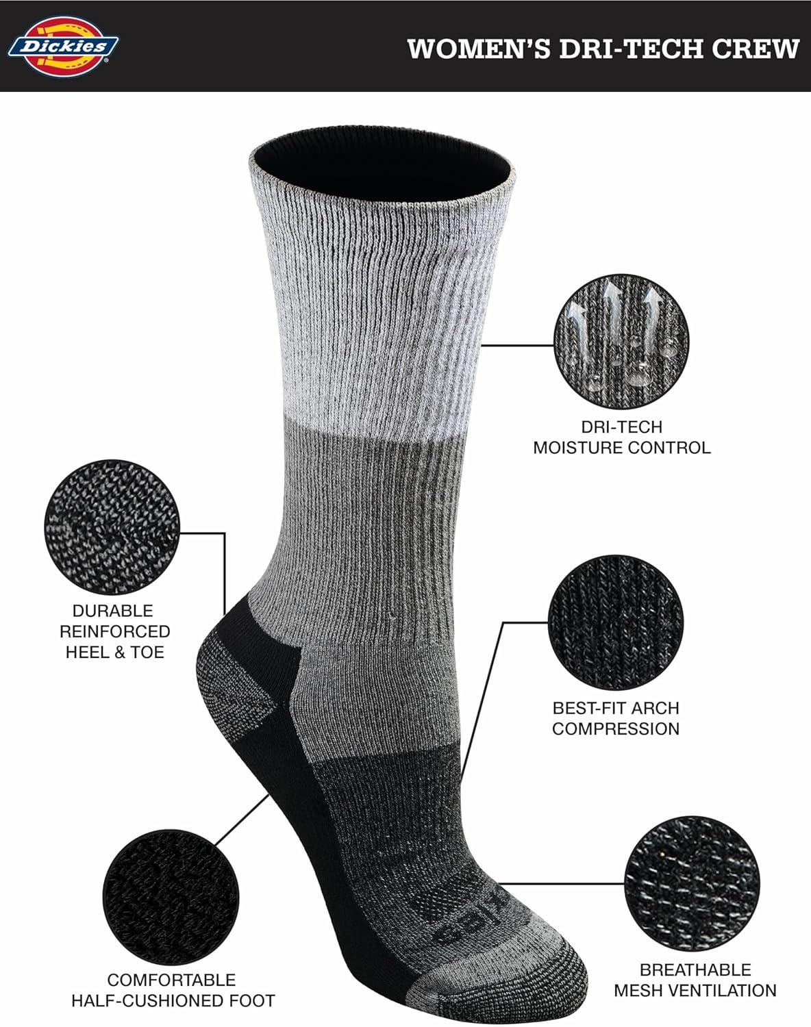 imageDickies Womens Dritech Fashion Moisture Control Crew Socks Available in SXL 5 6 12 PairsBlack Dot Assorted 12 Pairs