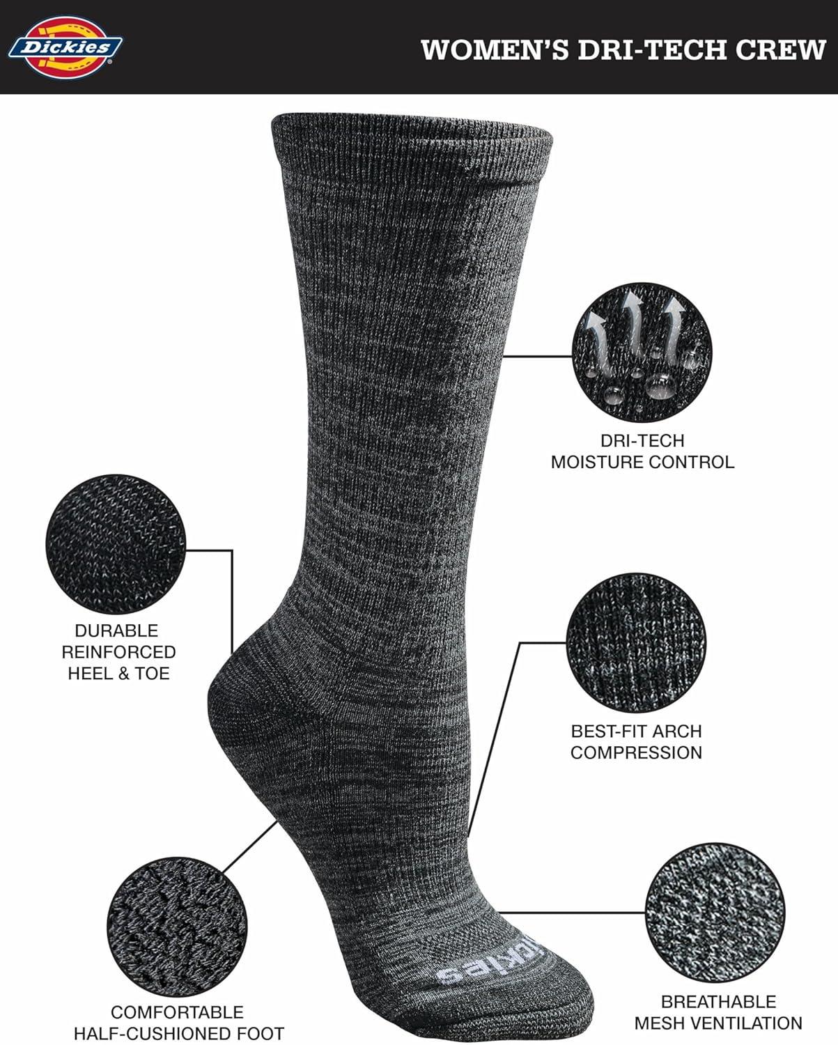 imageDickies Womens Dritech Fashion Moisture Control Crew Socks Available in SXL 5 6 12 PairsBlack Stripe 6 Pairs