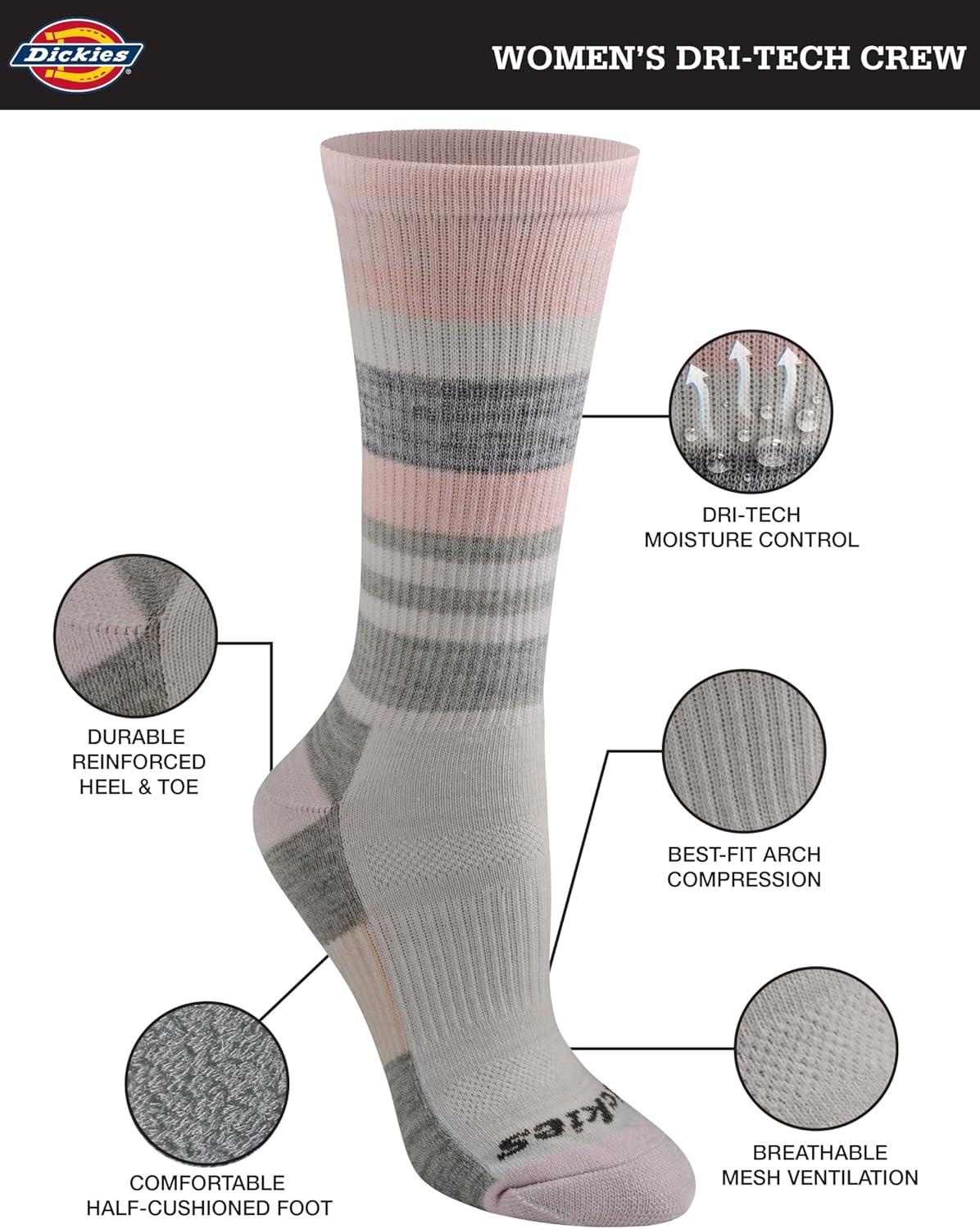 imageDickies Womens Dritech Fashion Moisture Control Crew Socks Available in SXL 5 6 12 PairsGrey Mountain 6 Pairs