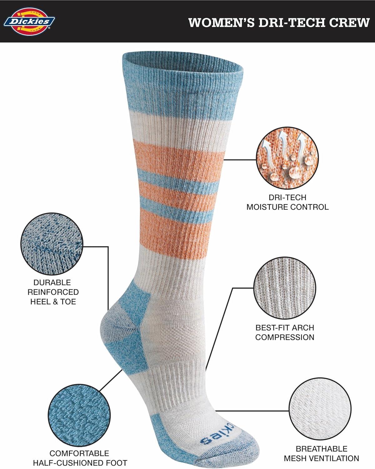 imageDickies Womens Dritech Fashion Moisture Control Crew Socks Available in SXL 5 6 12 PairsOatmeal Assorted 12 Pairs