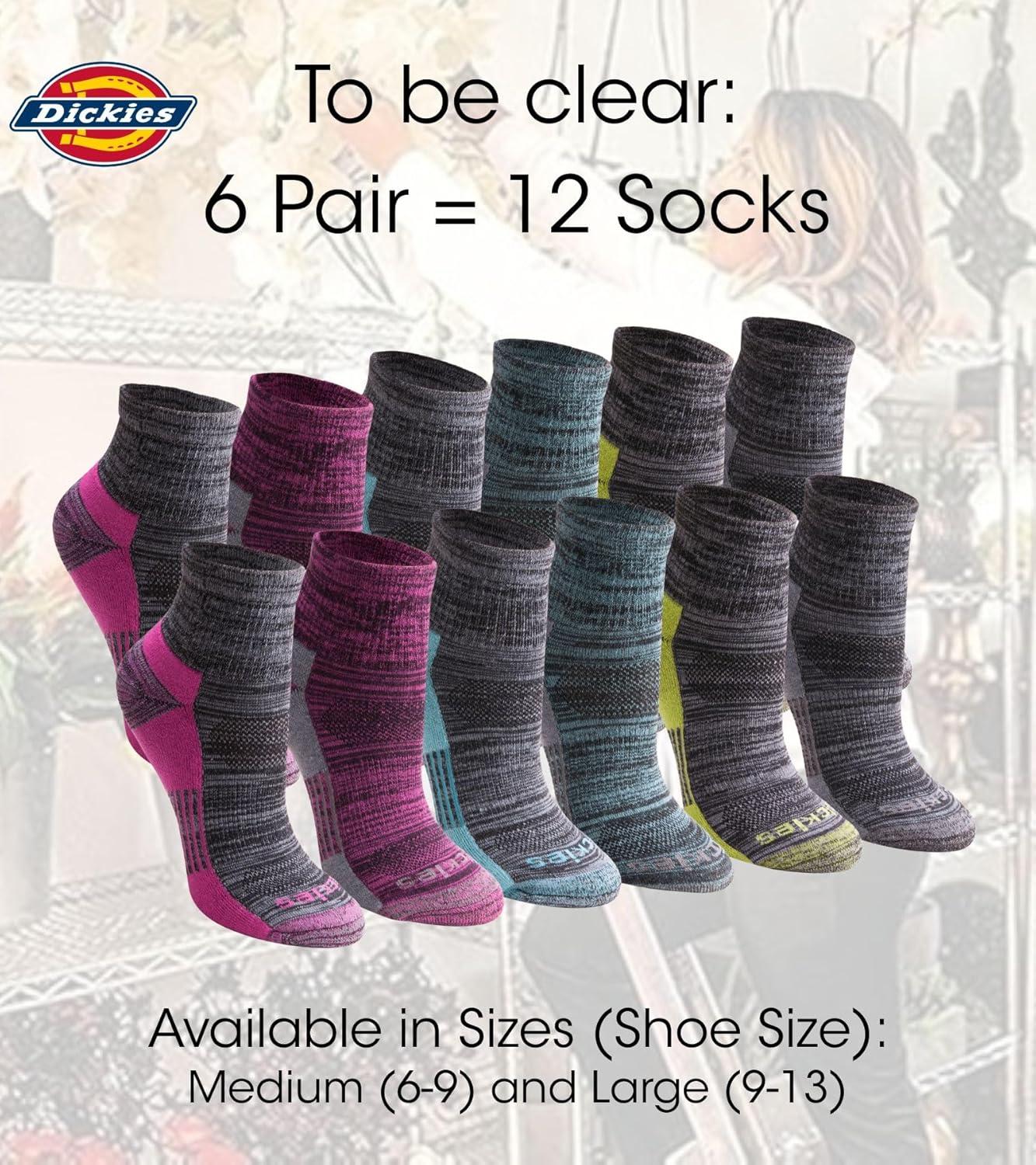 imageDickies Womens Dritech Moisture Wicking Quarter Socks Available in Ml 6 12 PairsBlack Fashion Assorted 6 Pairs
