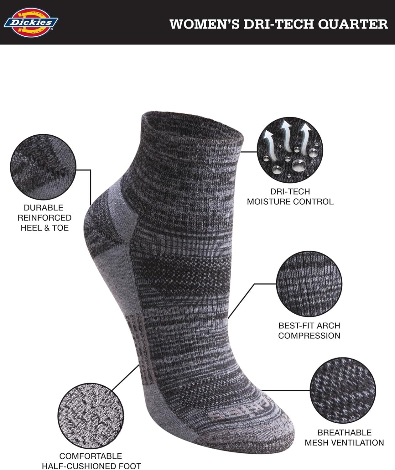 imageDickies Womens Dritech Moisture Wicking Quarter Socks Available in Ml 6 12 PairsBlack Fashion Assorted 6 Pairs