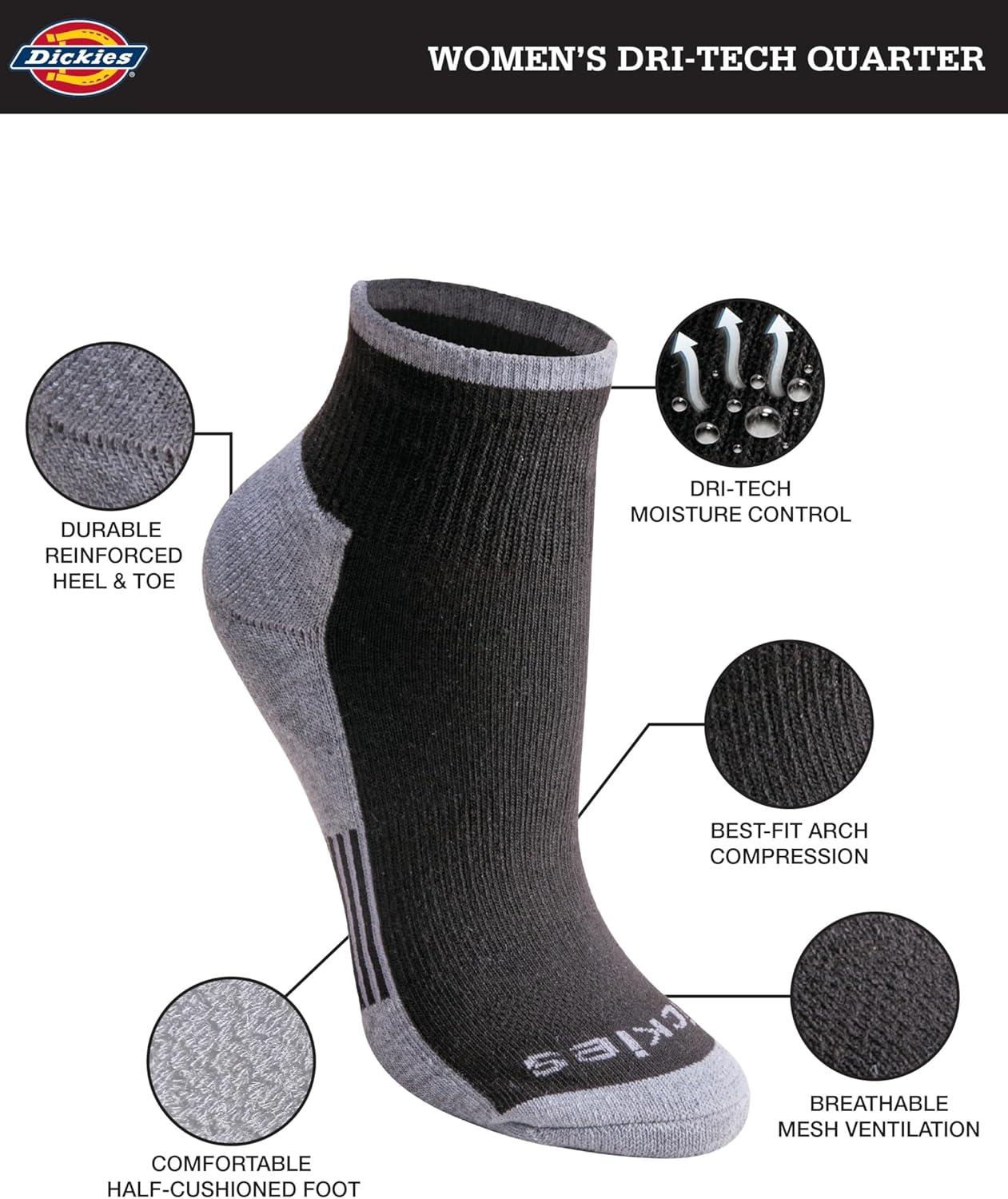 imageDickies Womens Dritech Moisture Wicking Quarter Socks Available in Ml 6 12 PairsBlack With Bluish 6 Pairs