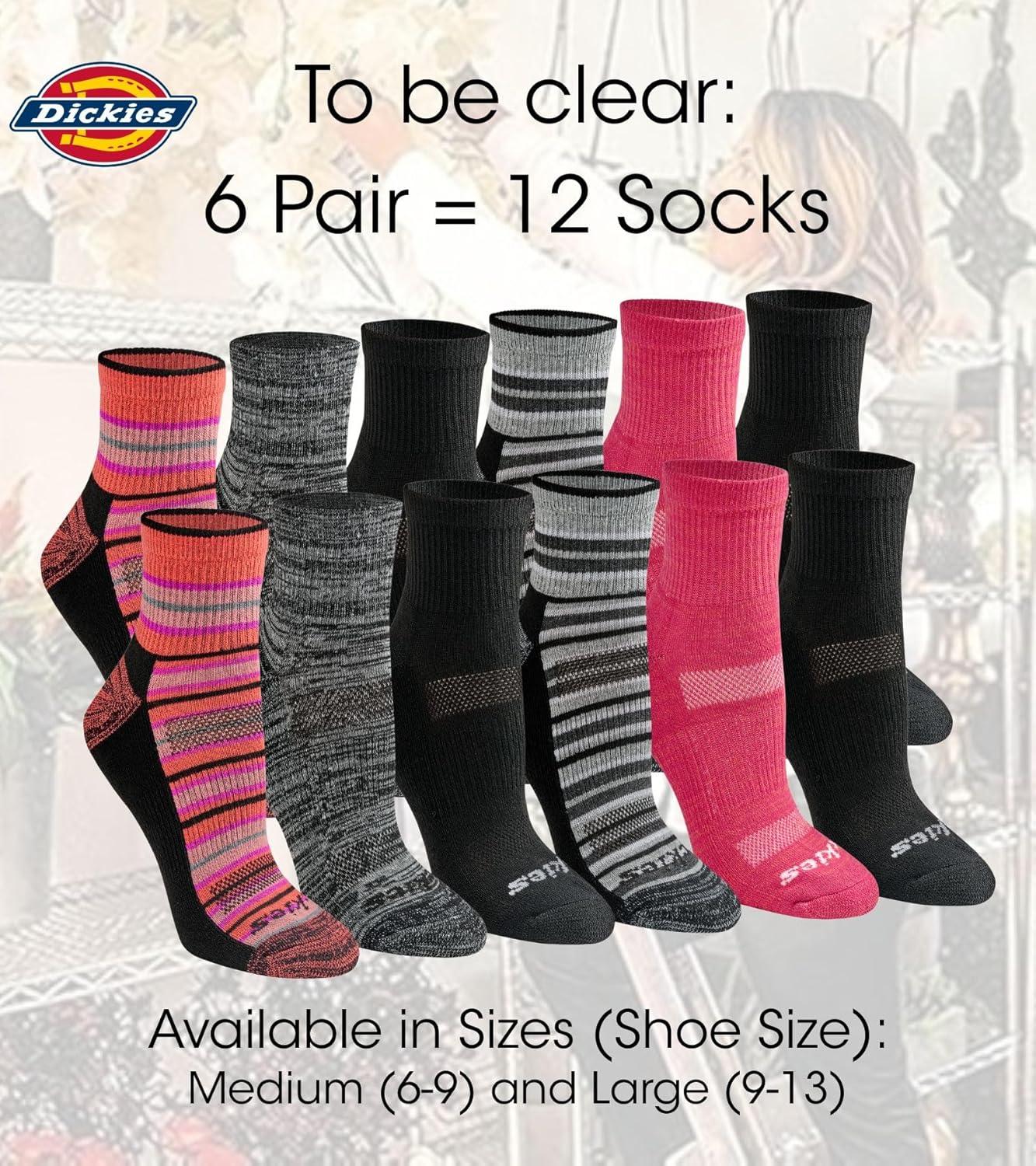 imageDickies Womens Dritech Moisture Wicking Quarter Socks Available in Ml 6 12 PairsStripe 6 Pairs