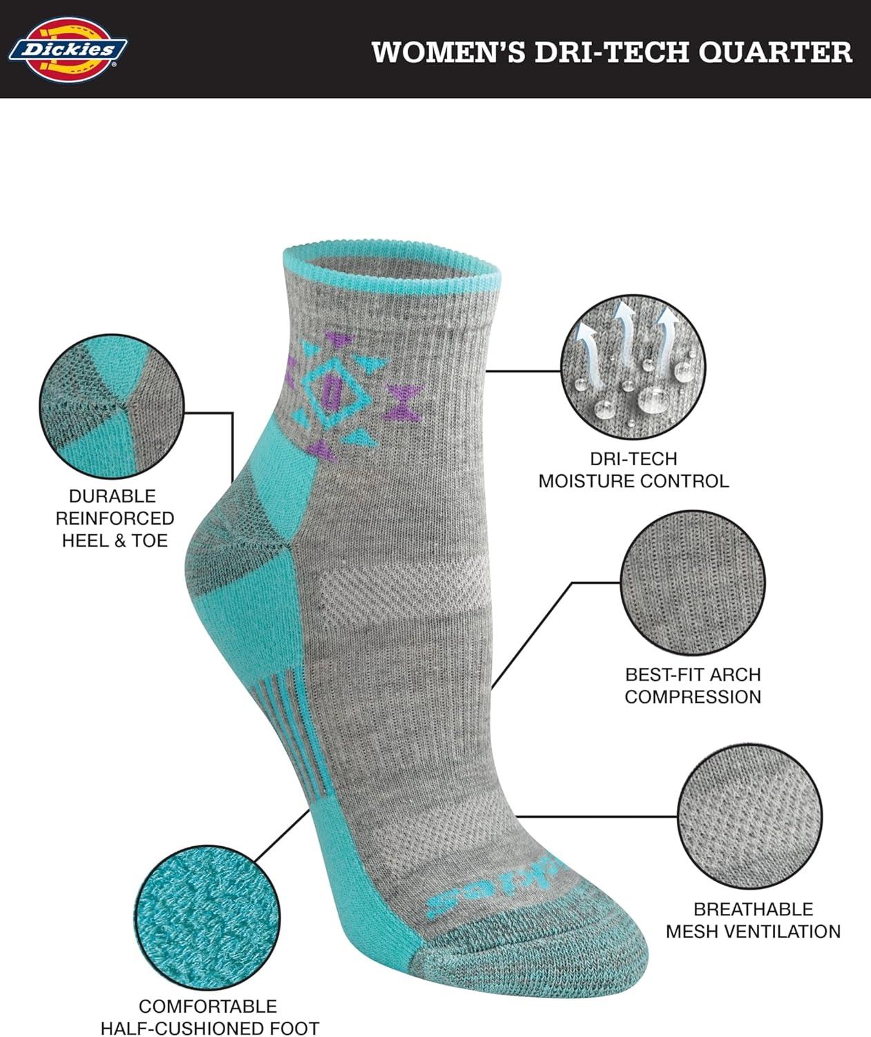 imageDickies Womens Dritech Moisture Wicking Quarter Socks Available in Ml 6 12 PairsTribal 6 Pairs