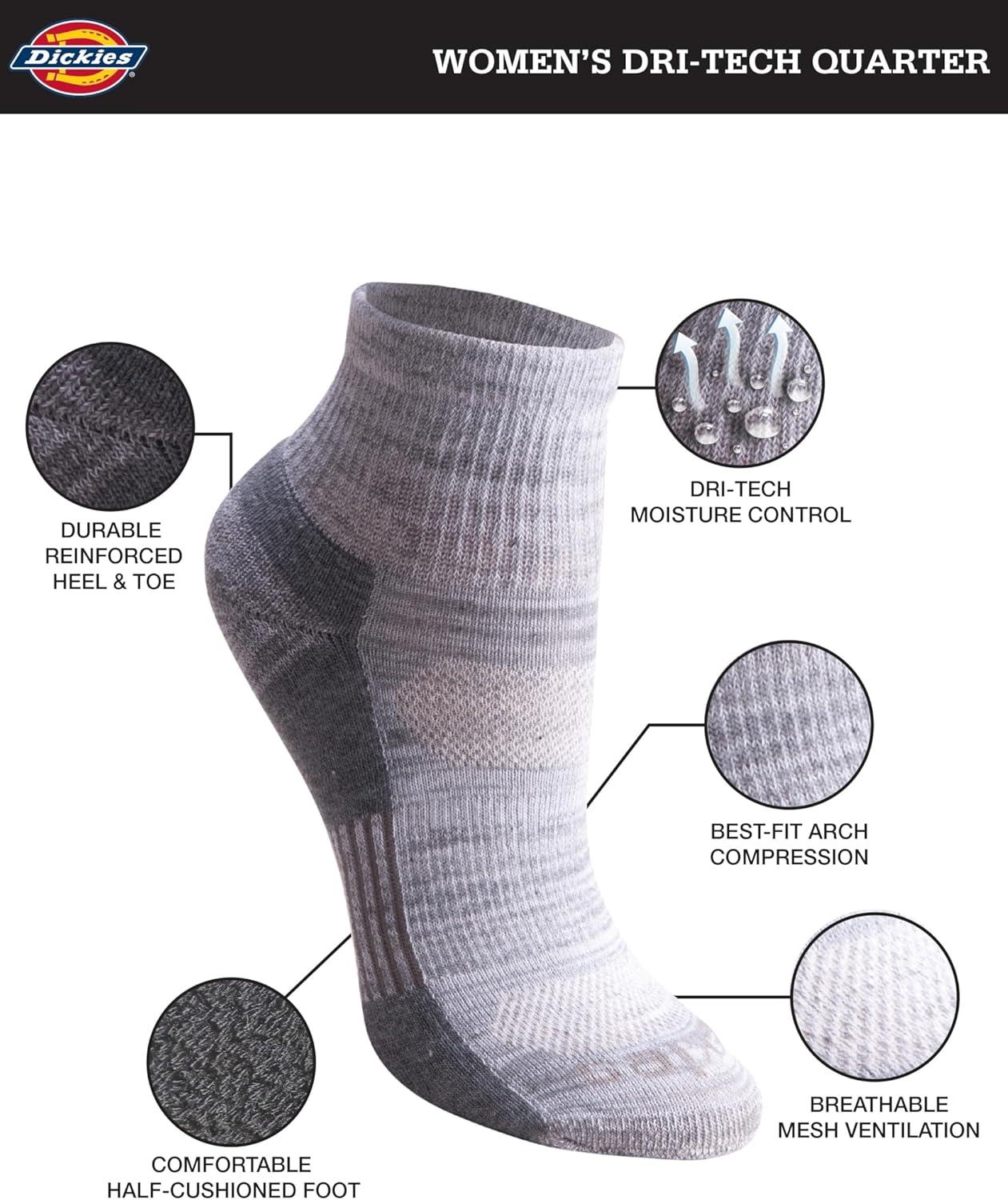 imageDickies Womens Dritech Moisture Wicking Quarter Socks Available in Ml 6 12 PairsWhite Fashion Assorted 6 Pairs