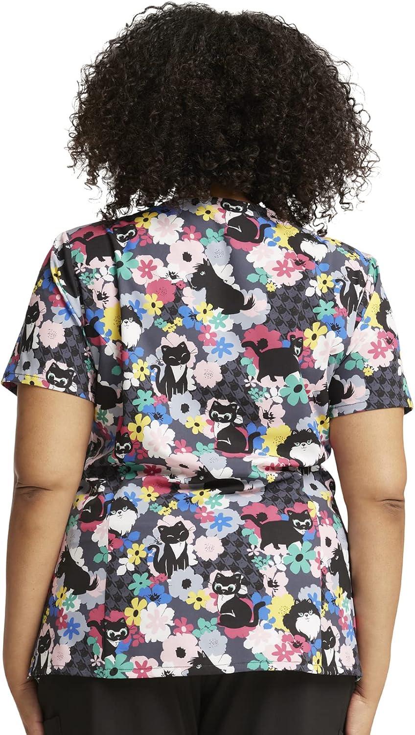 imageDickies Womens Scrub Top Printed VNeck Medical Top with 2 Pockets Snap Tab ampamp Instrument Loops  DK616Furever Floral