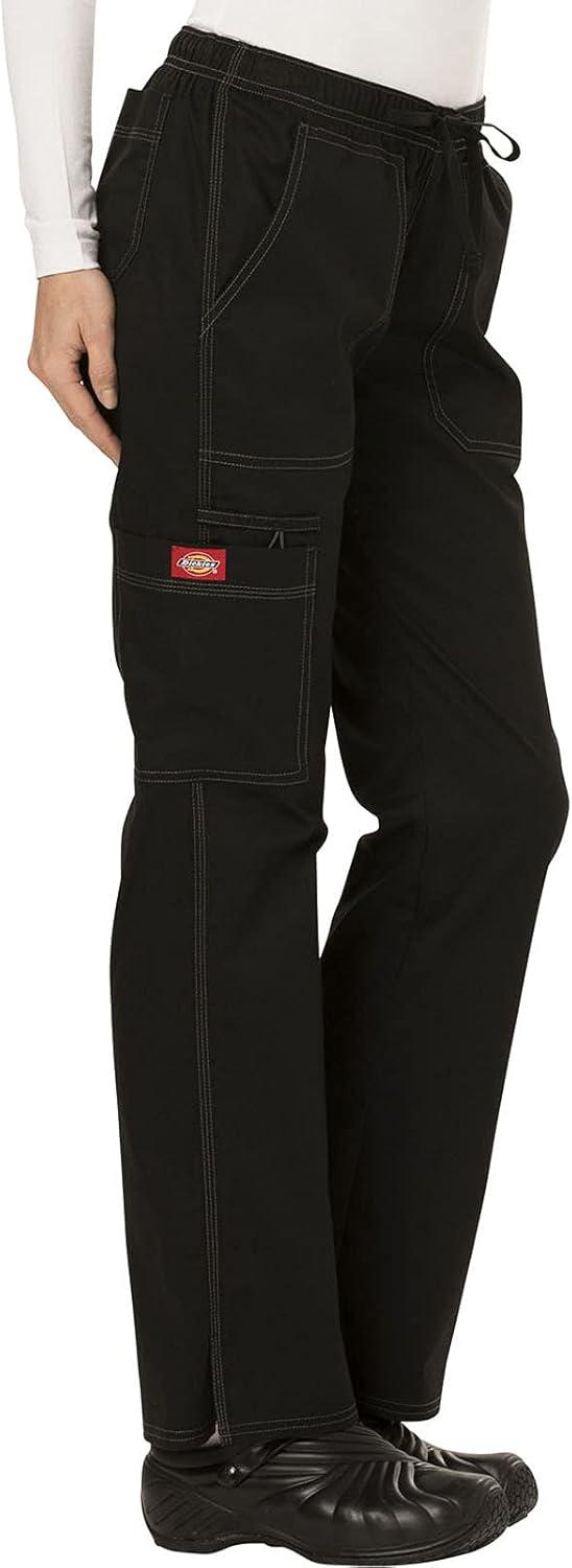 imageGen Flex Scrubs for Women Stretch Drawstring Cargo Pants for Women DK100Black