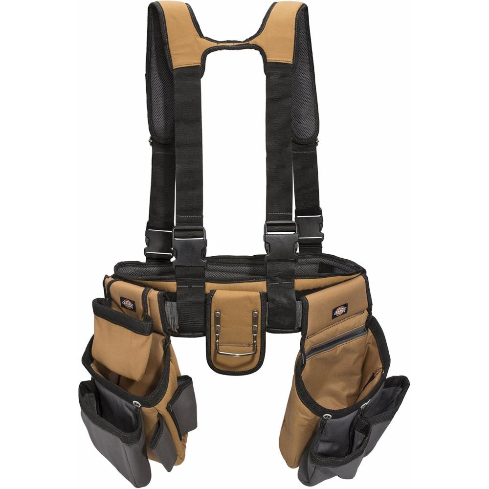 imageDickies 4Piece Carpenters Rig Padded Tool Belt Suspenders Cooling Mesh Leather Tool Belt Steel Buckle GreyTan 38 lbGreyTan