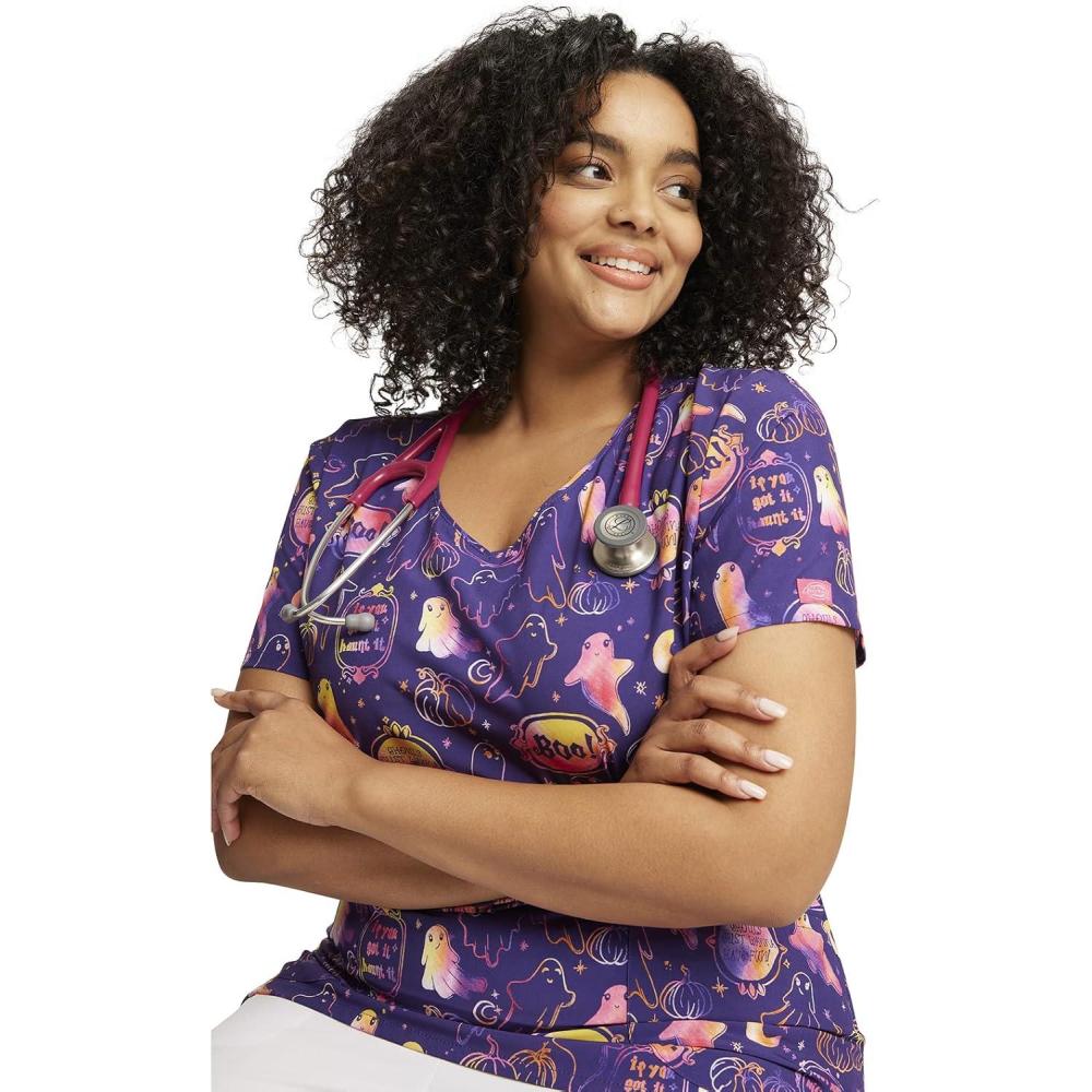 imageDickies EDS Women Scrubs Top VNeck Print DK852Hanging With My Boo