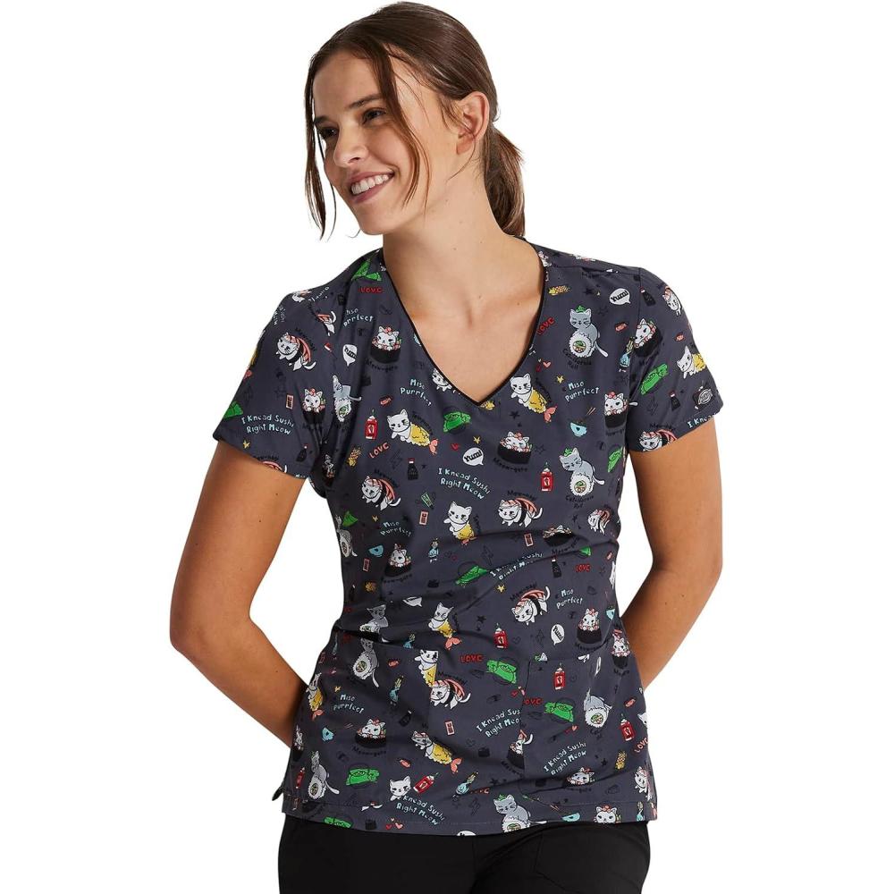 imageDickies EDS Women Scrubs Top VNeck Print DK852Miso Purrfect