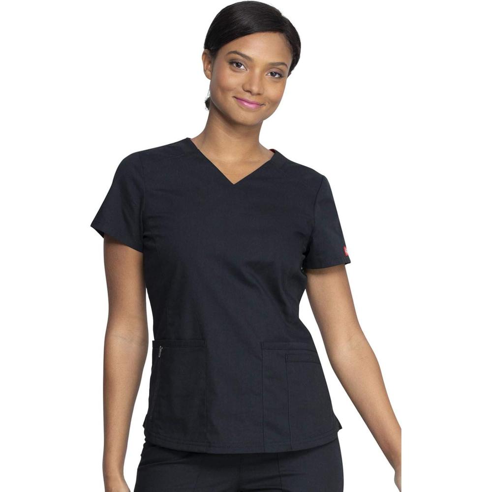 imageDickies EDS Women Scrubs Top VNeck Print DK876Black