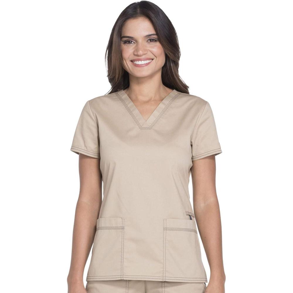 imageDickies EDS Women Scrubs Top VNeck Print DK876Dark Khaki
