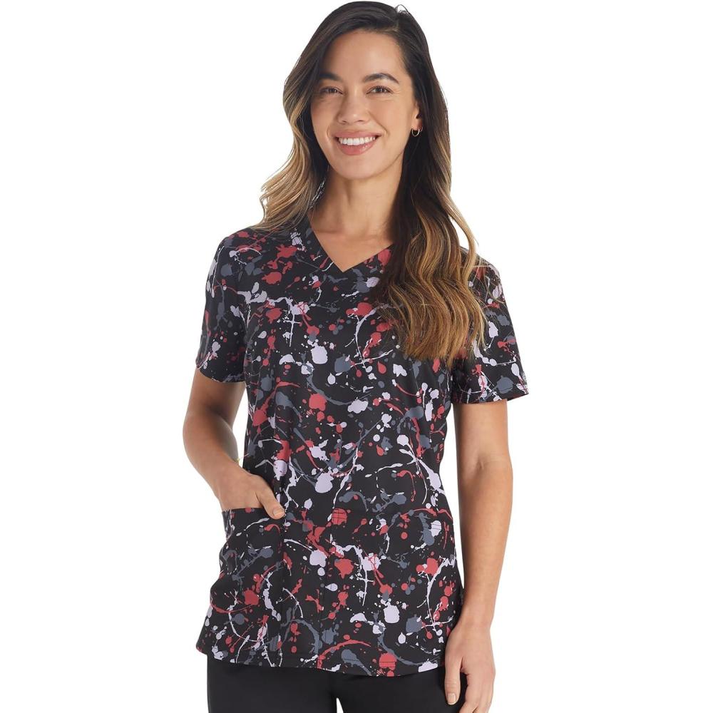 imageDickies EDS Women Scrubs Top VNeck Print DK876Drizzle Daze